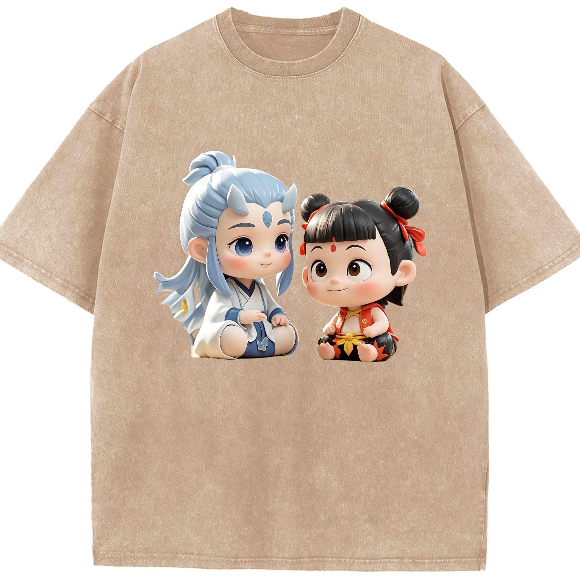 （画像用） Ne Zha 2 ナタ 魔童の大暴れ 綿100% ヴィンテージ風 半袖Tシャツ（フロントプリント）