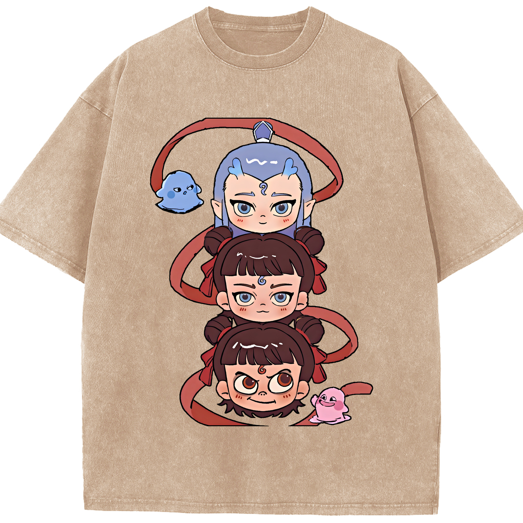 （画像用） Ne Zha 2 ナタ 魔童の大暴れ 綿100% ヴィンテージ風 半袖Tシャツ（フロントプリント）