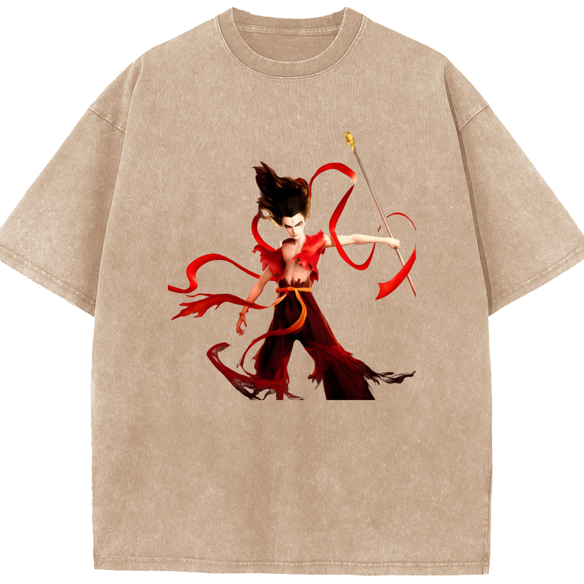 （画像用） Ne Zha 2 ナタ 魔童の大暴れ 綿100% ヴィンテージ風 半袖Tシャツ（フロントプリント）