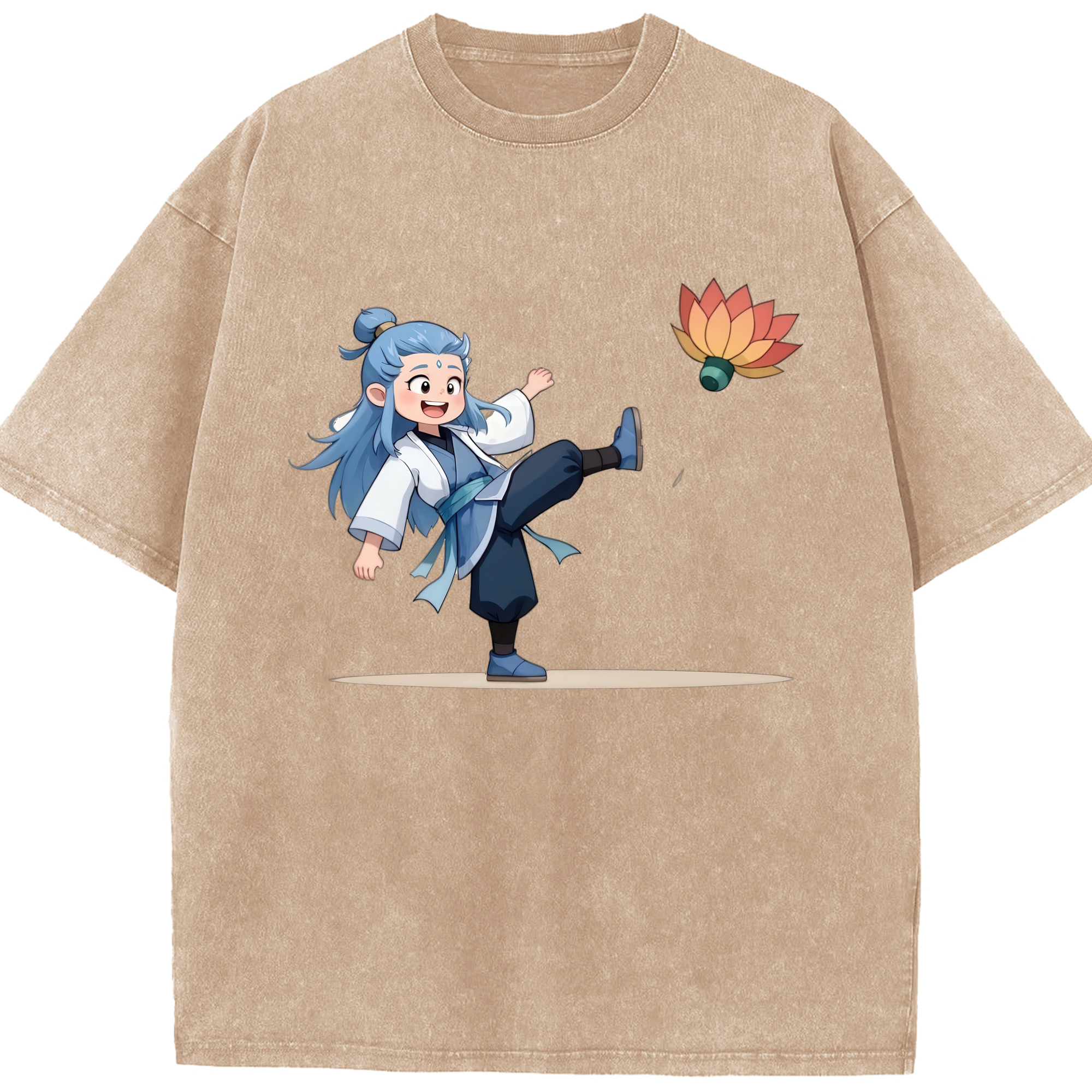（画像用） Ne Zha 2 ナタ 魔童の大暴れ 綿100% ヴィンテージ風 半袖Tシャツ（フロントプリント）