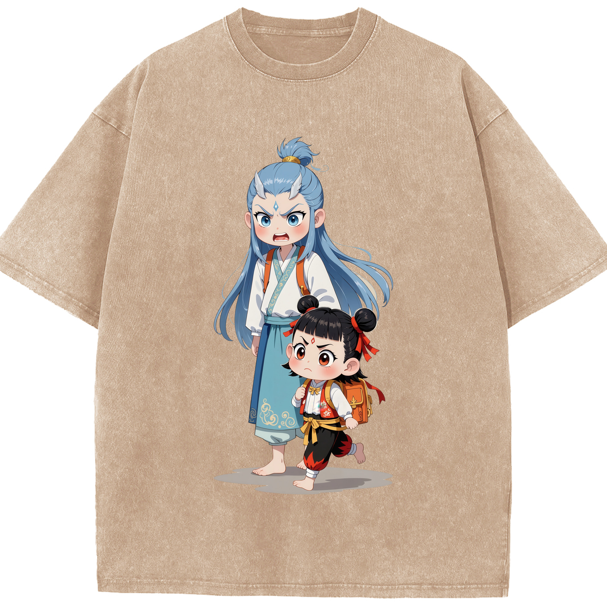 （画像用） Ne Zha 2 ナタ 魔童の大暴れ 綿100% ヴィンテージ風 半袖Tシャツ（フロントプリント）