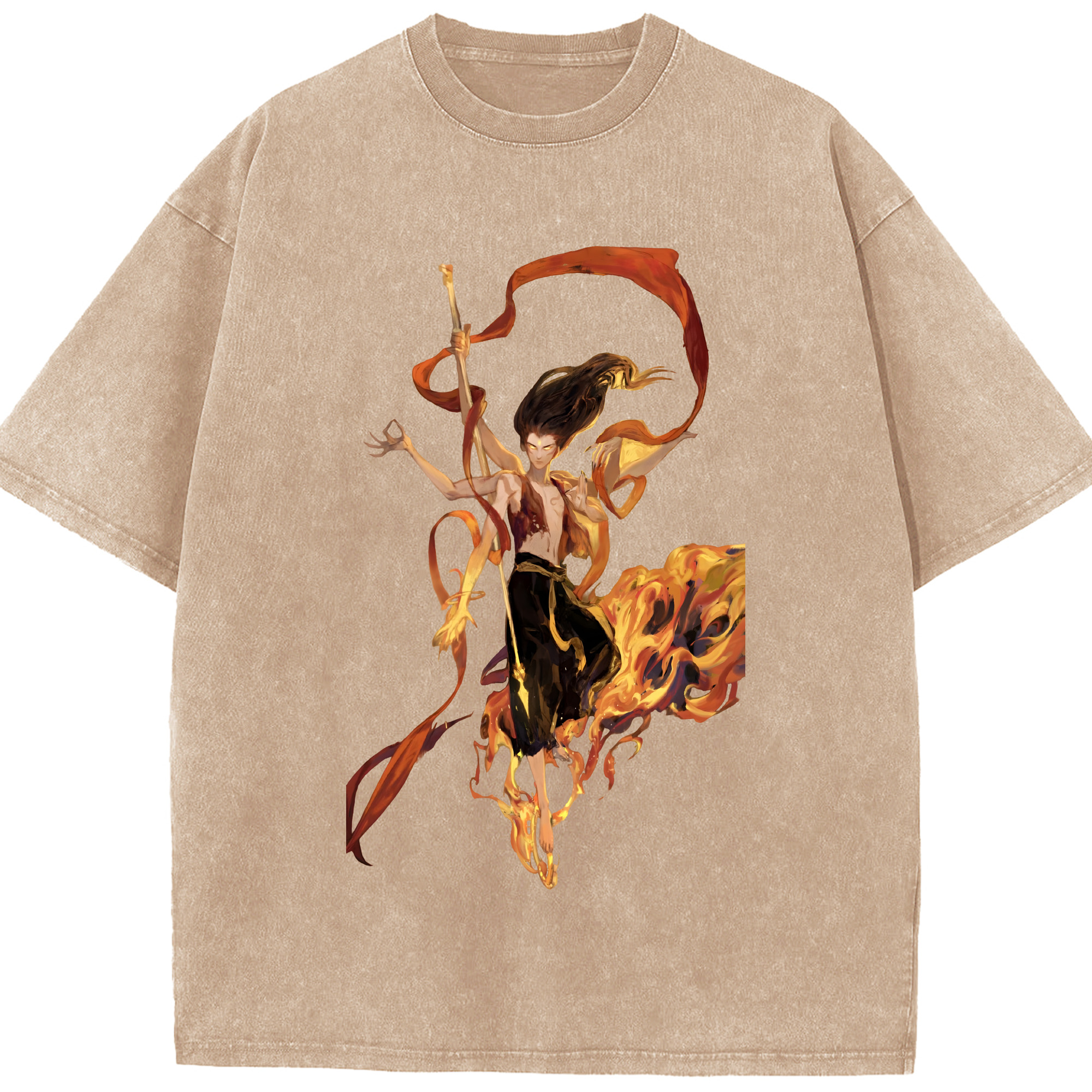 （画像用） Ne Zha 2 ナタ 魔童の大暴れ 綿100% ヴィンテージ風 半袖Tシャツ（フロントプリント）