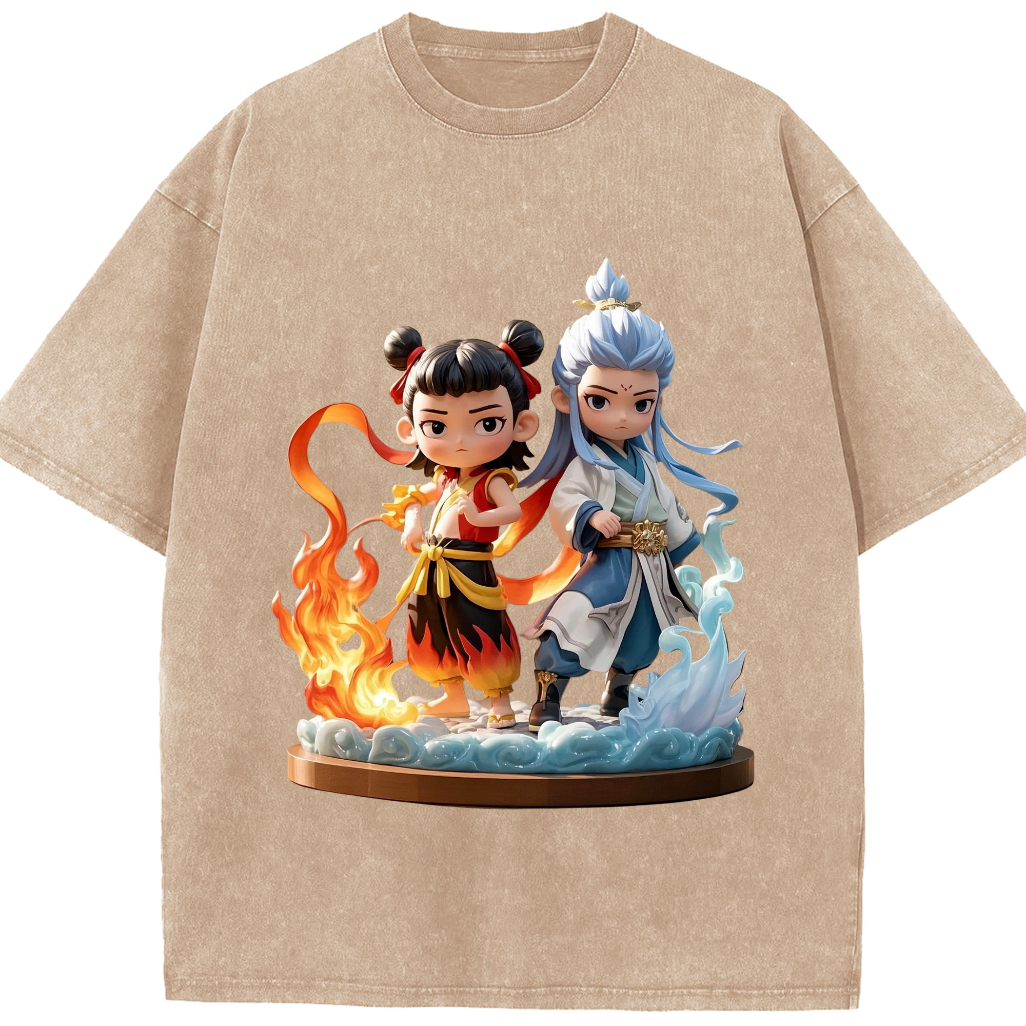 （画像用） Ne Zha 2 ナタ 魔童の大暴れ 綿100% ヴィンテージ風 半袖Tシャツ（フロントプリント）