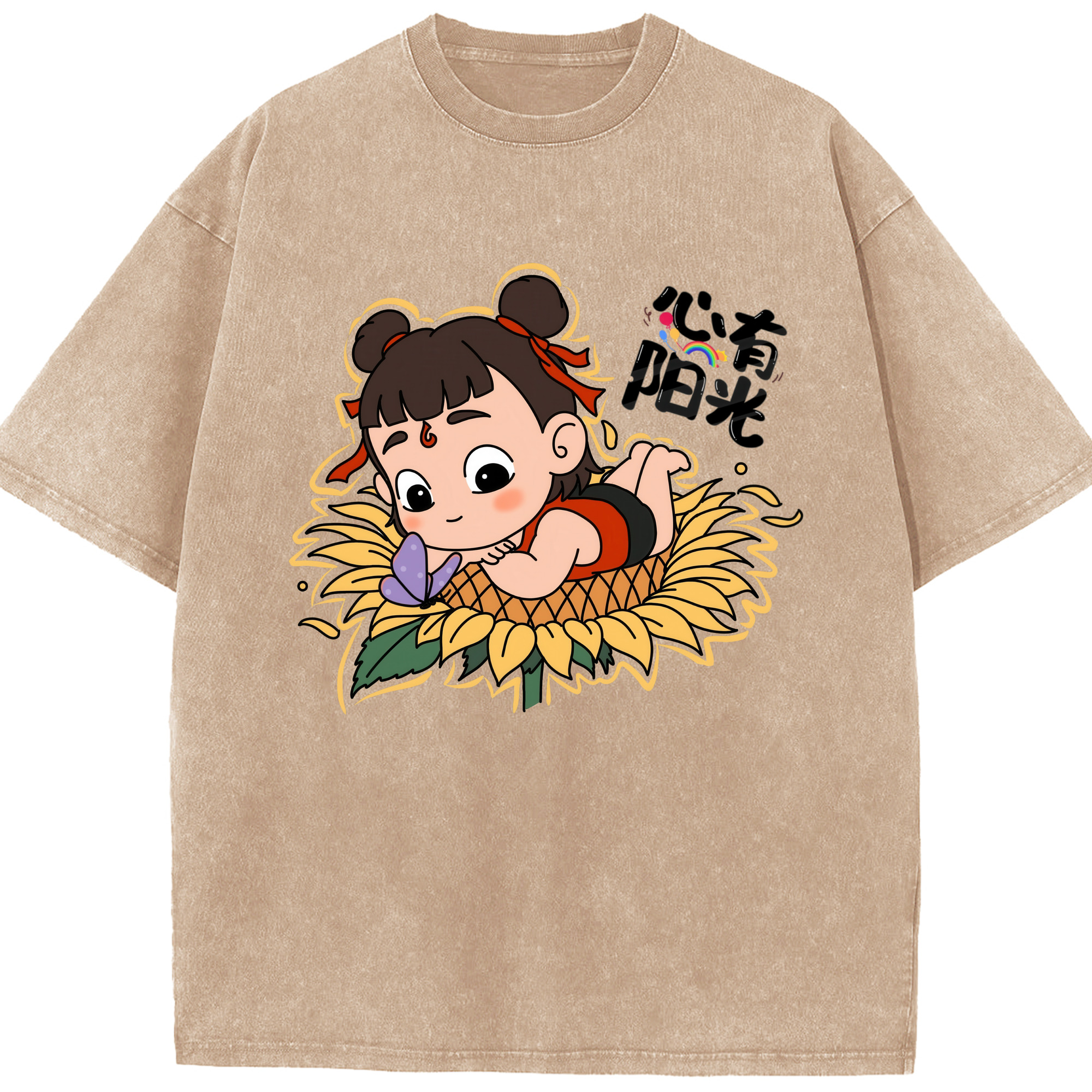 （画像用） Ne Zha 2 ナタ 魔童の大暴れ 綿100% ヴィンテージ風 半袖Tシャツ（フロントプリント）