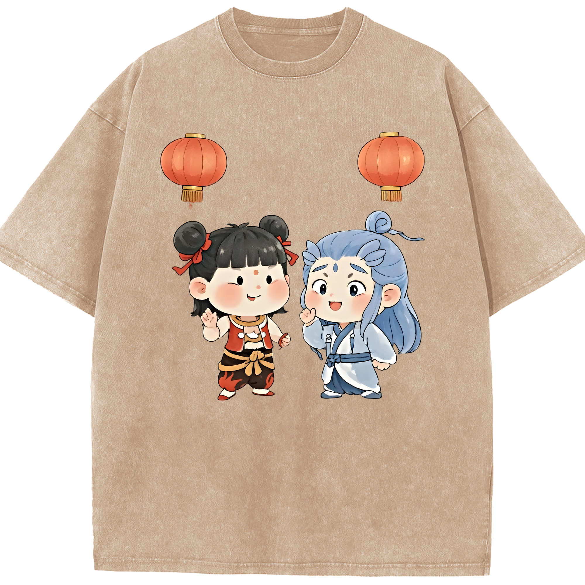 （画像用） Ne Zha 2 ナタ 魔童の大暴れ 綿100% ヴィンテージ風 半袖Tシャツ（フロントプリント）
