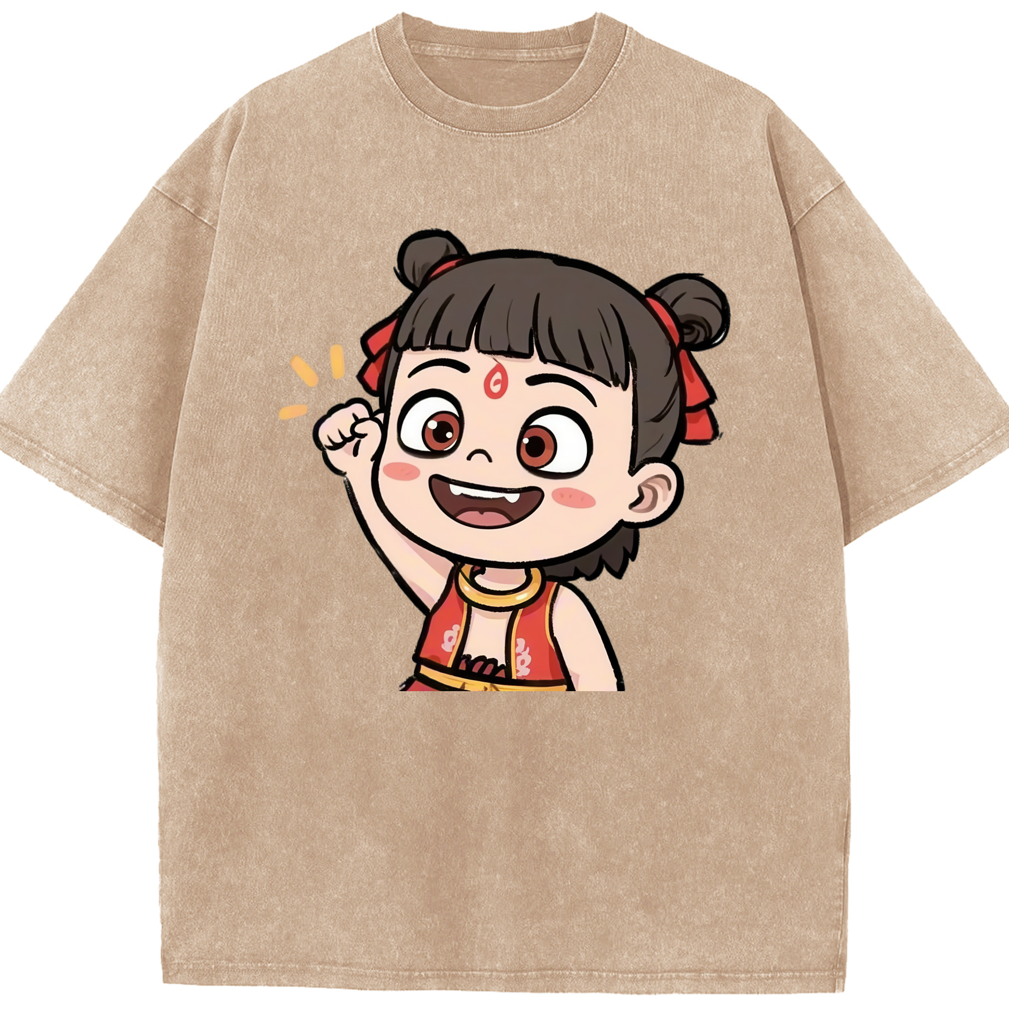 （画像用） Ne Zha 2 ナタ 魔童の大暴れ 綿100% ヴィンテージ風 半袖Tシャツ（フロントプリント）