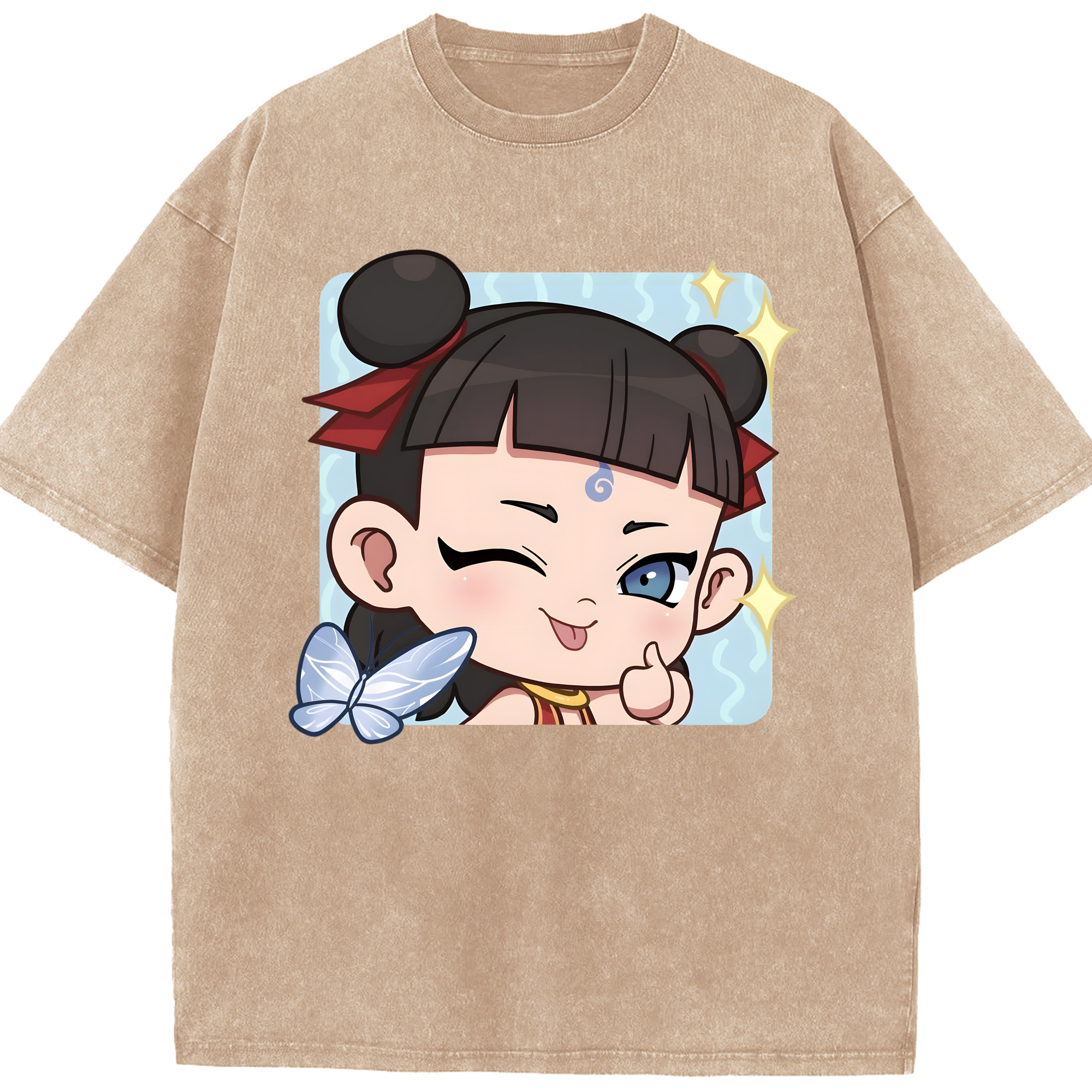 （画像用） Ne Zha 2 ナタ 魔童の大暴れ 綿100% ヴィンテージ風 半袖Tシャツ（フロントプリント）