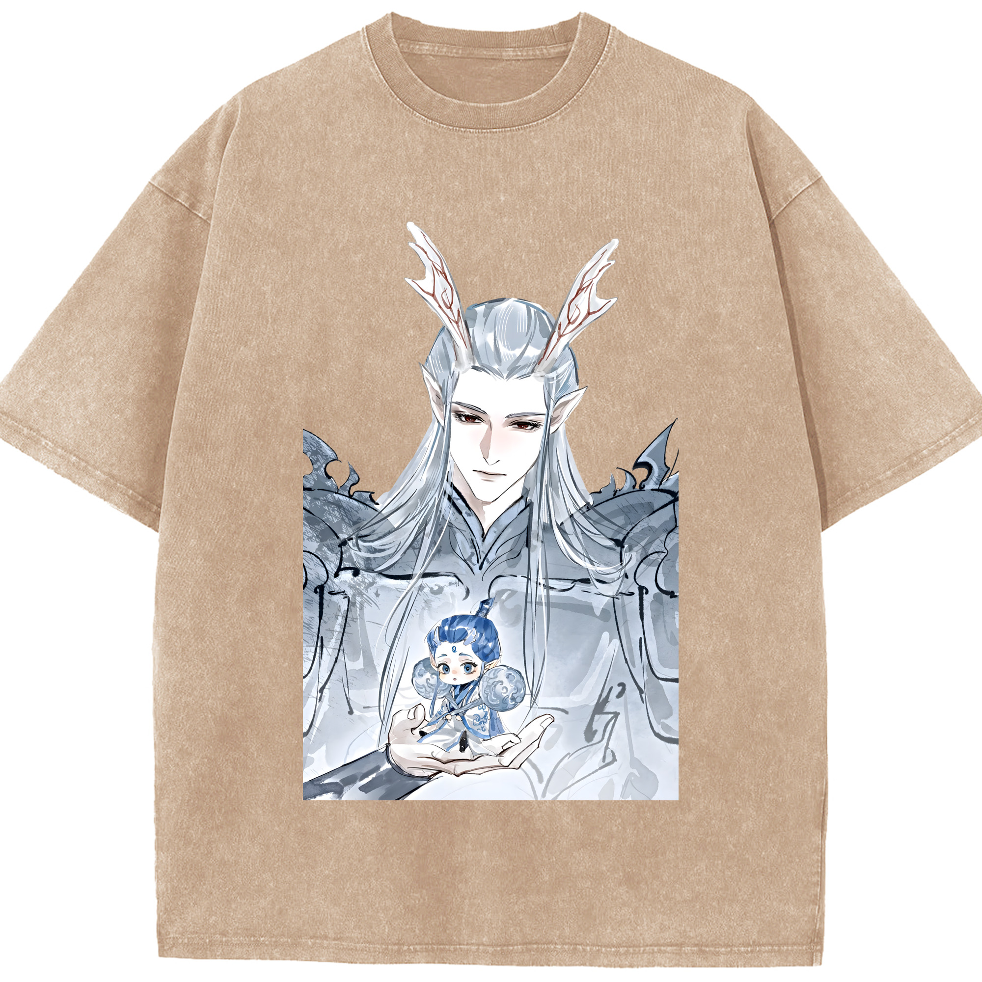 （画像用） Ne Zha 2 ナタ 魔童の大暴れ 綿100% ヴィンテージ風 半袖Tシャツ（フロントプリント）