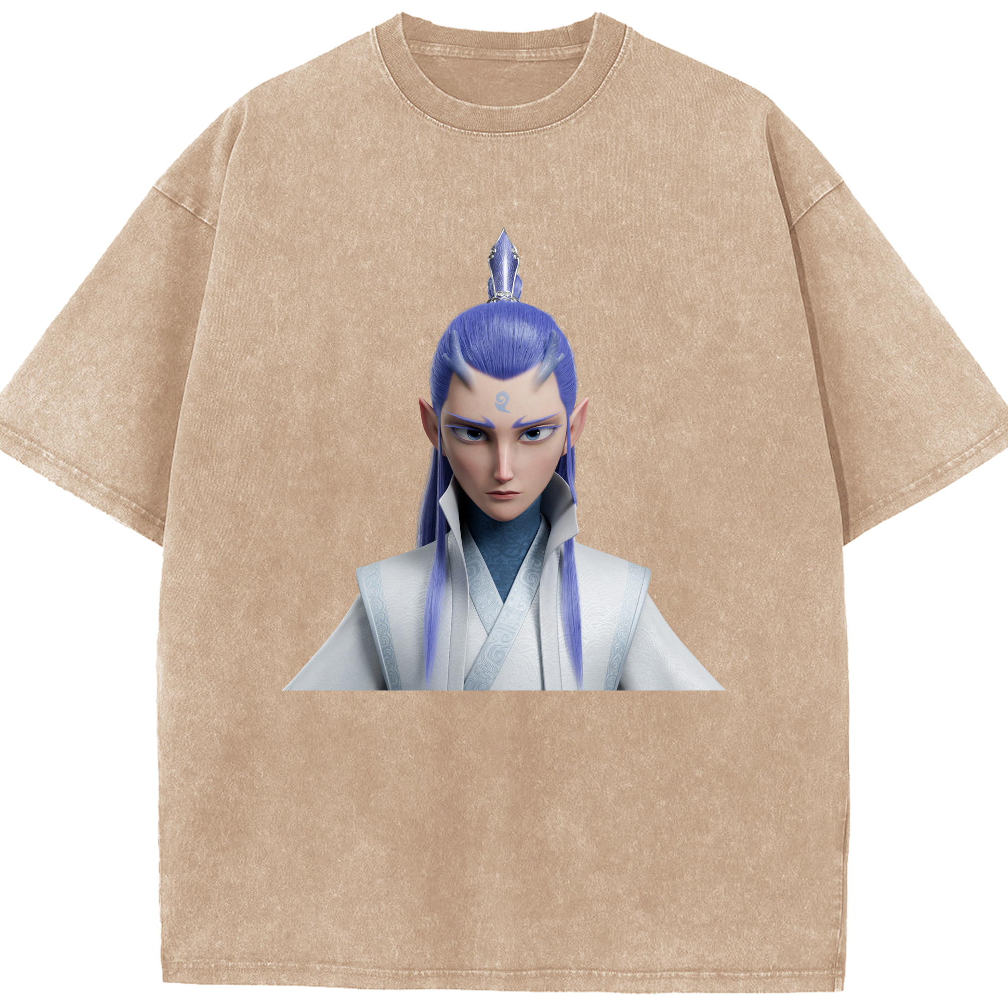 （画像用） Ne Zha 2 ナタ 魔童の大暴れ 綿100% ヴィンテージ風 半袖Tシャツ（フロントプリント）