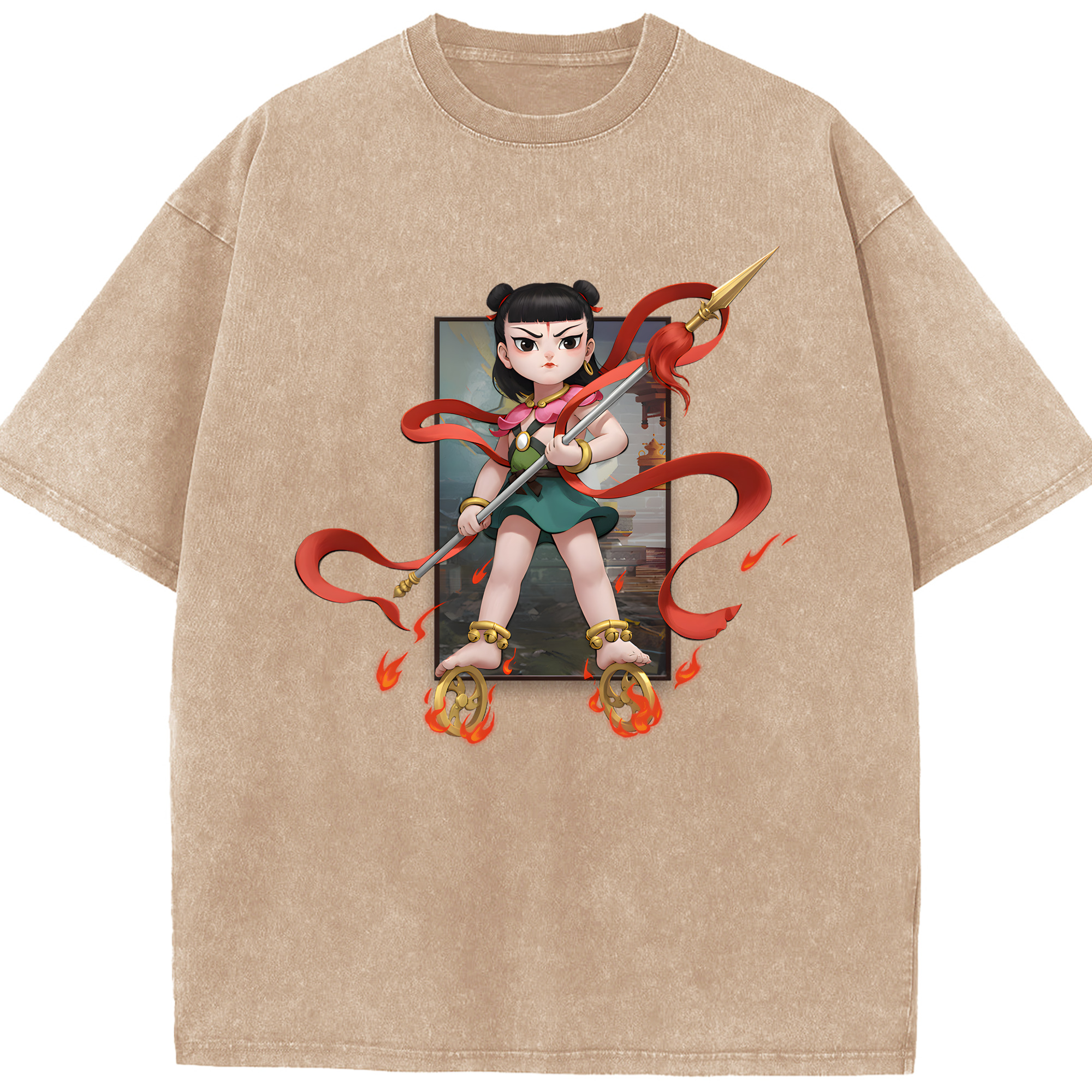 （画像用） Ne Zha 2 ナタ 魔童の大暴れ 綿100% ヴィンテージ風 半袖Tシャツ（フロントプリント）