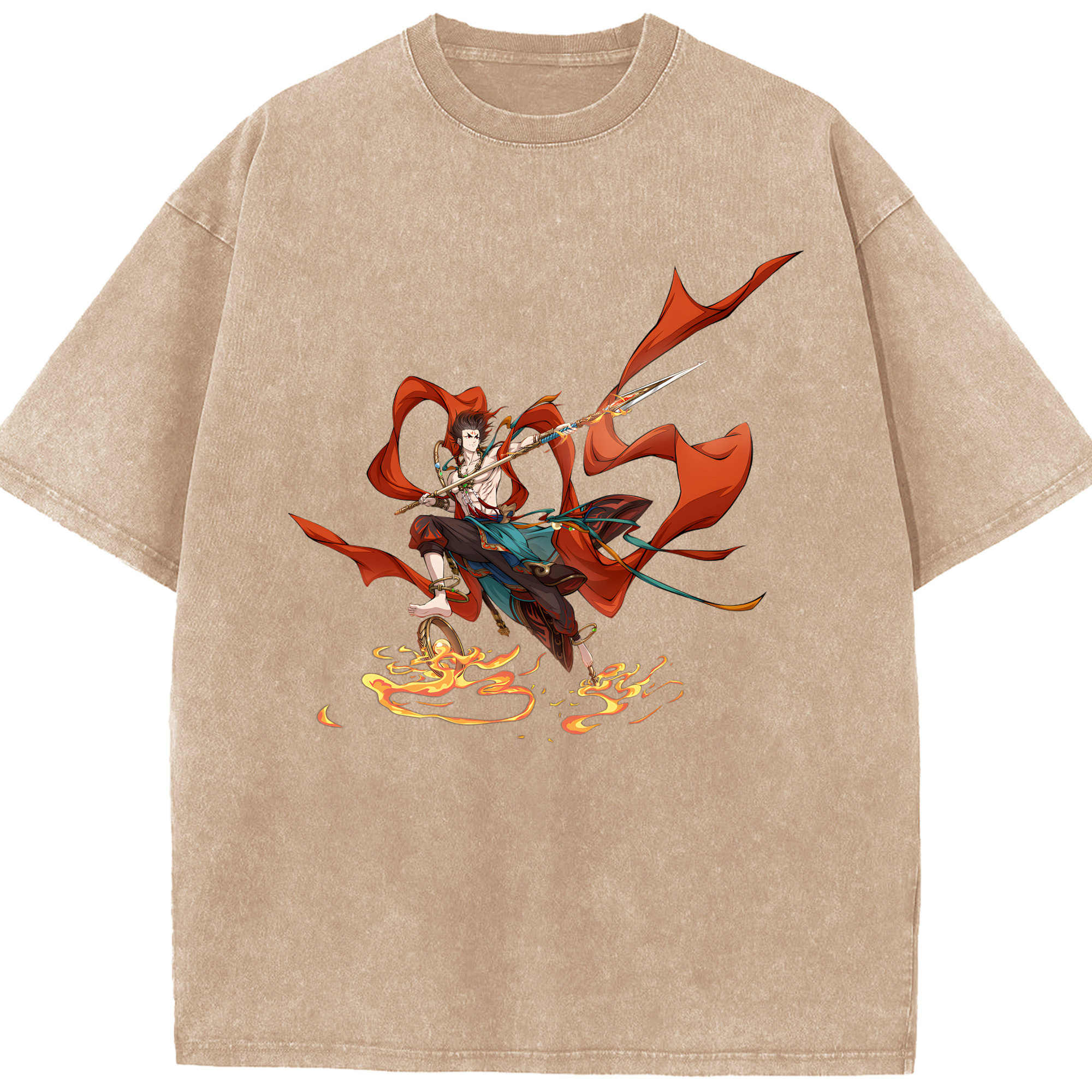 （画像用） Ne Zha 2 ナタ 魔童の大暴れ 綿100% ヴィンテージ風 半袖Tシャツ（フロントプリント）