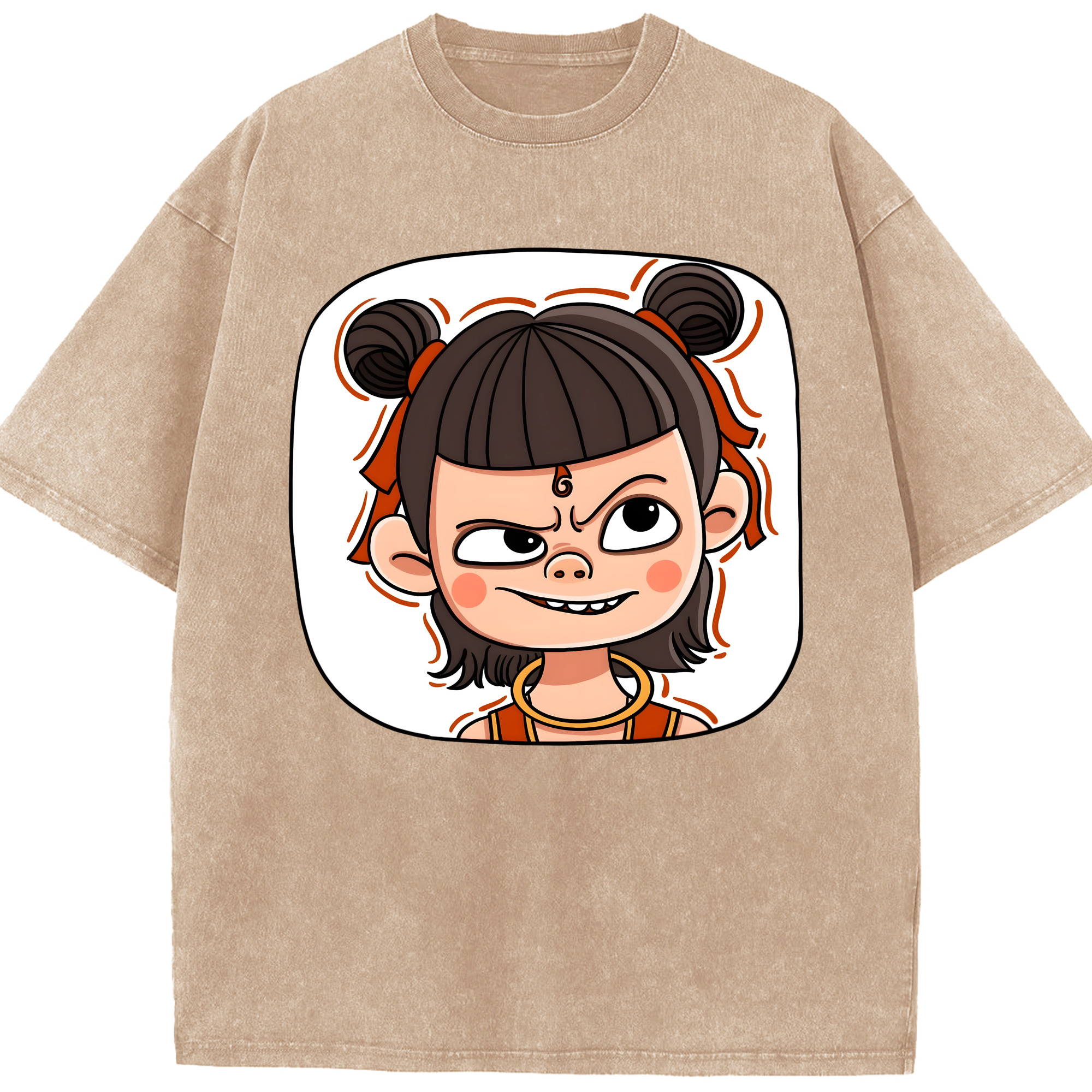 （画像用） Ne Zha 2 ナタ 魔童の大暴れ 綿100% ヴィンテージ風 半袖Tシャツ（フロントプリント）