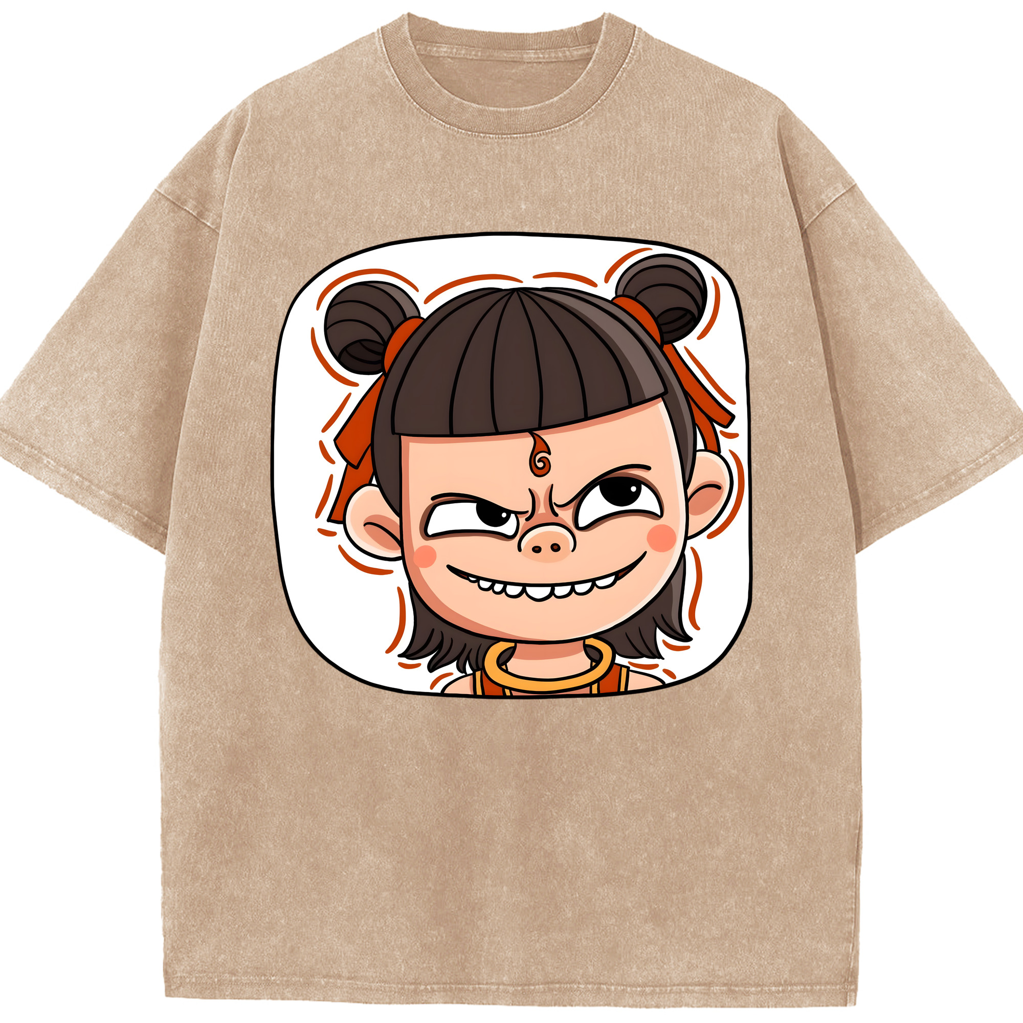 （画像用） Ne Zha 2 ナタ 魔童の大暴れ 綿100% ヴィンテージ風 半袖Tシャツ（フロントプリント）