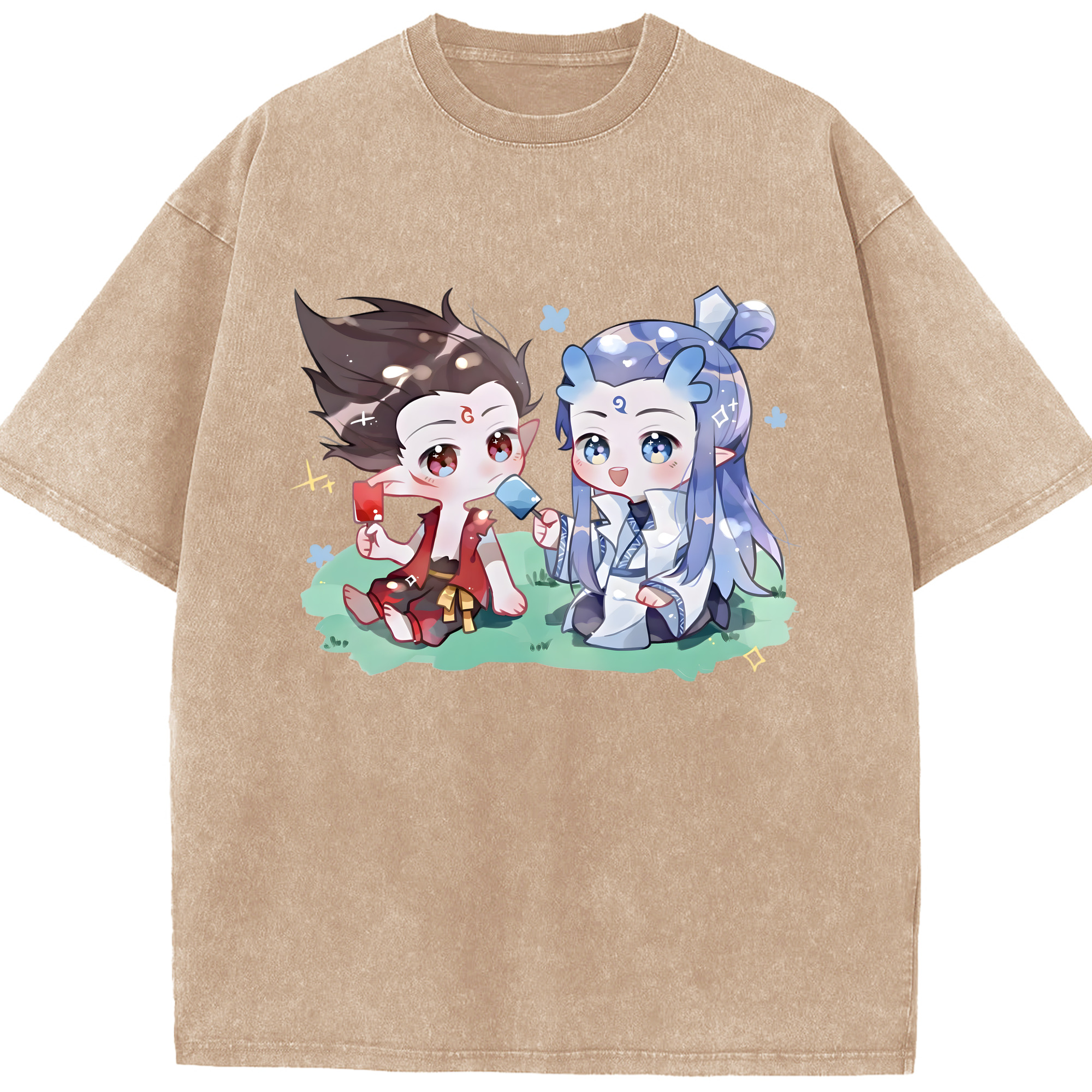 （画像用） Ne Zha 2 ナタ 魔童の大暴れ 綿100% ヴィンテージ風 半袖Tシャツ（フロントプリント）