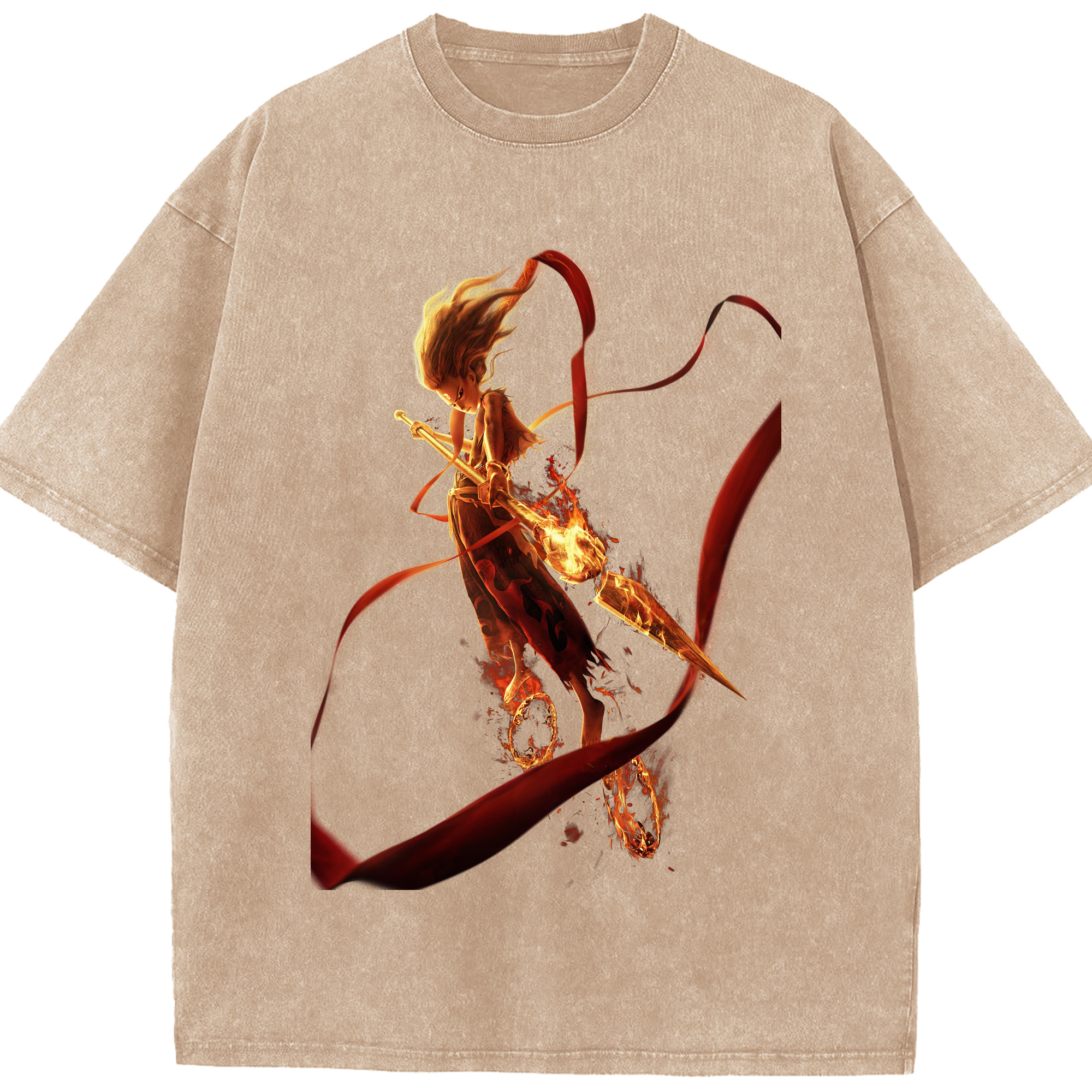 （画像用） Ne Zha 2 ナタ 魔童の大暴れ 綿100% ヴィンテージ風 半袖Tシャツ（フロントプリント）