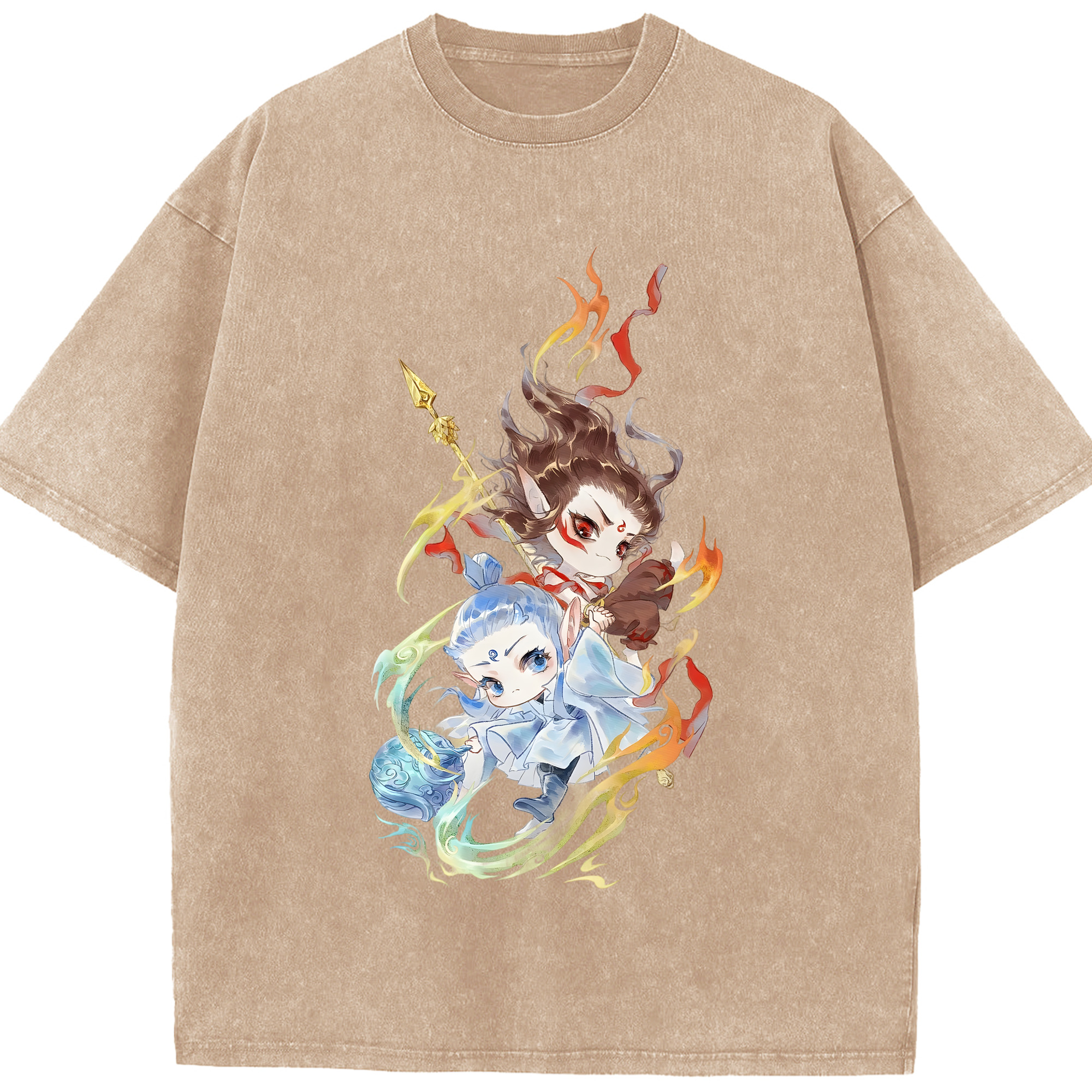 （画像用） Ne Zha 2 ナタ 魔童の大暴れ 綿100% ヴィンテージ風 半袖Tシャツ（フロントプリント）