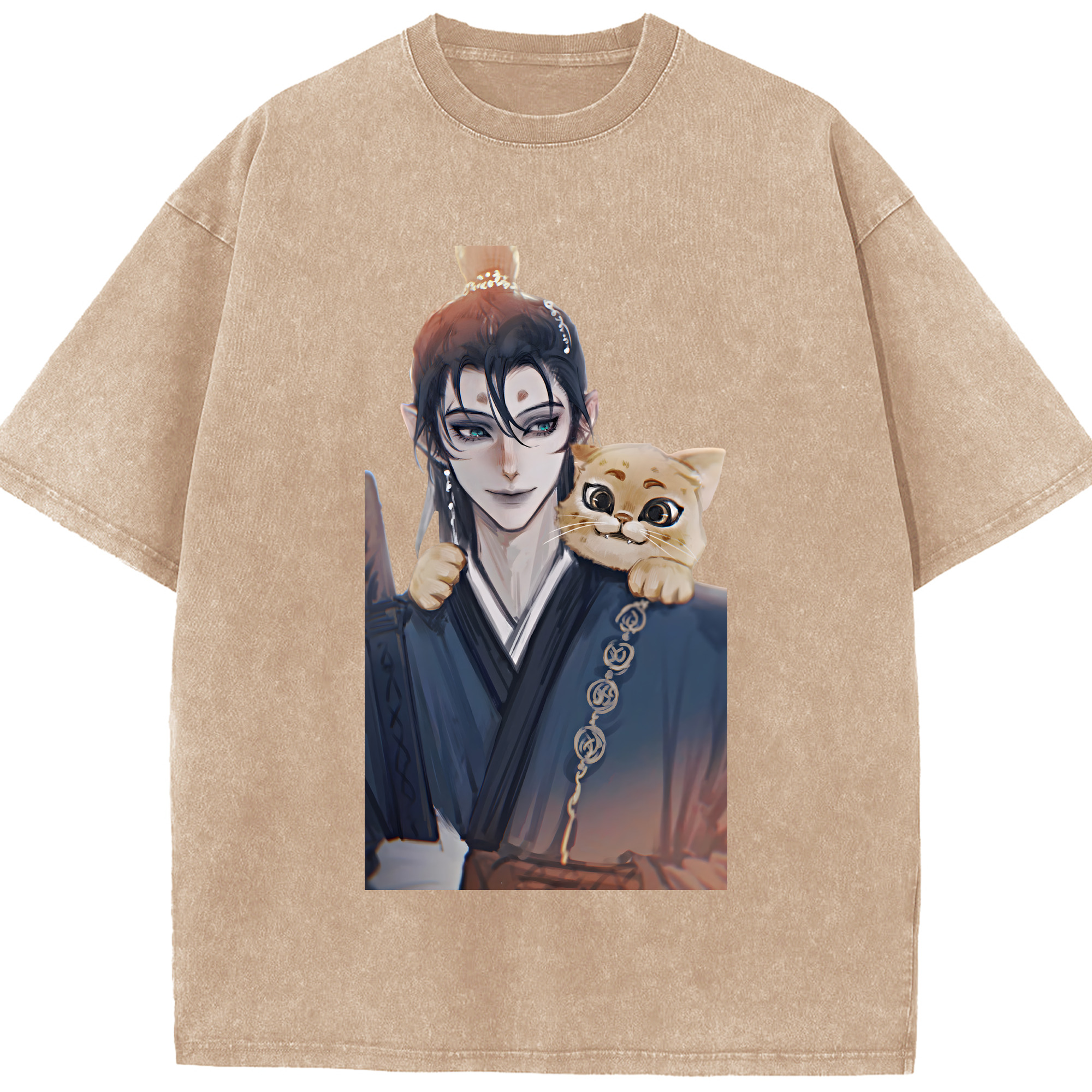 （画像用） Ne Zha 2 ナタ 魔童の大暴れ 綿100% ヴィンテージ風 半袖Tシャツ（フロントプリント）