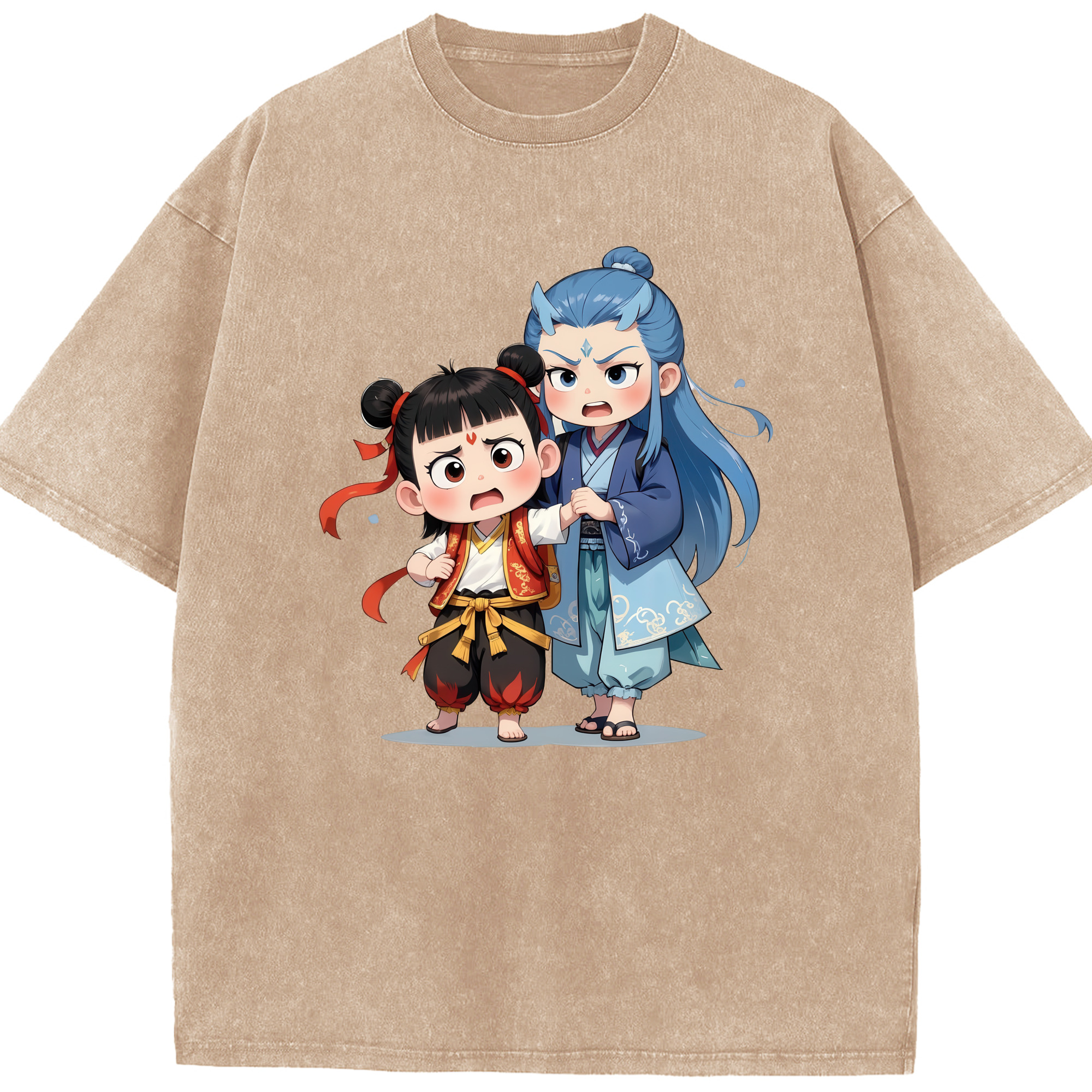 （画像用） Ne Zha 2 ナタ 魔童の大暴れ 綿100% ヴィンテージ風 半袖Tシャツ（フロントプリント）