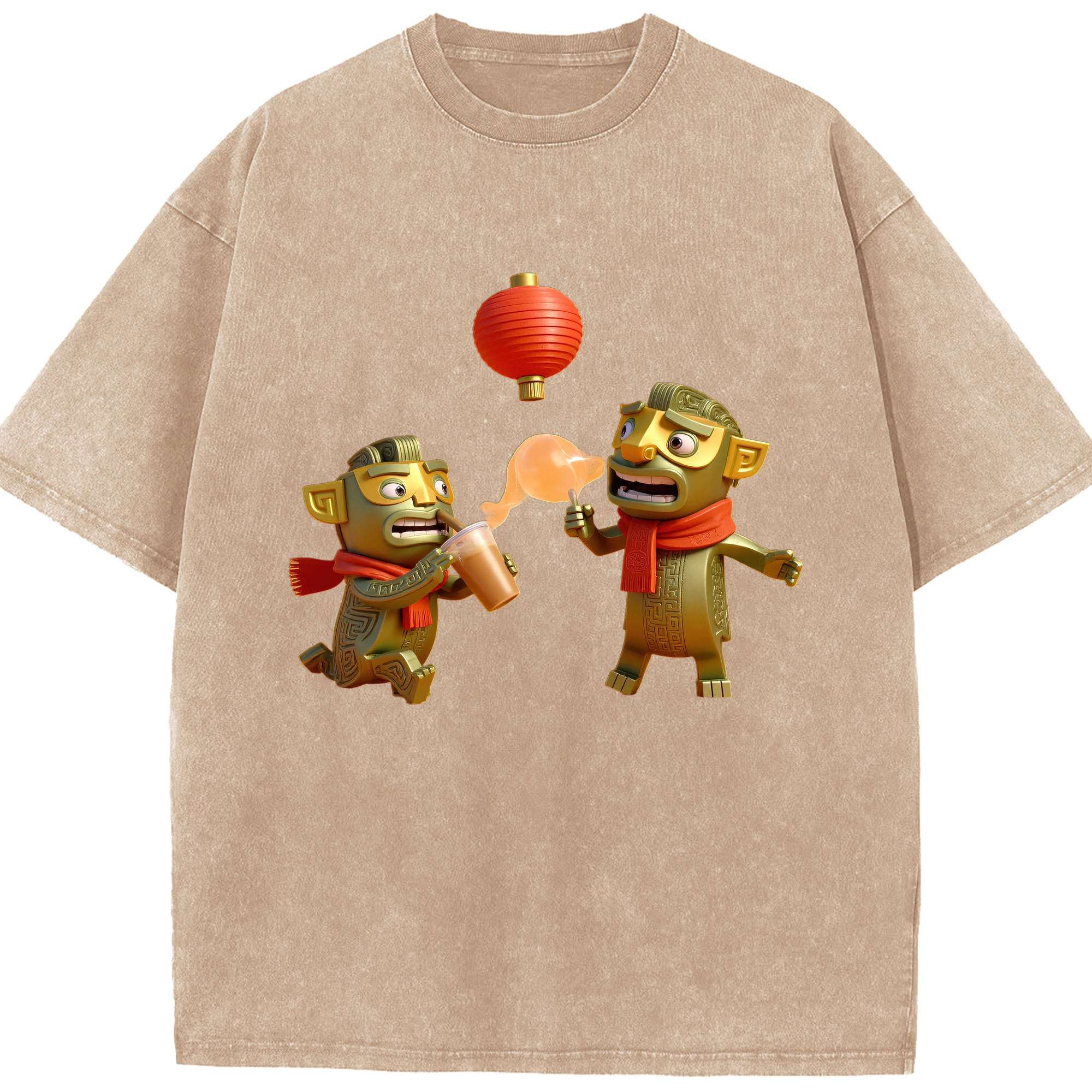 （画像用） Ne Zha 2 ナタ 魔童の大暴れ 綿100% ヴィンテージ風 半袖Tシャツ（フロントプリント）