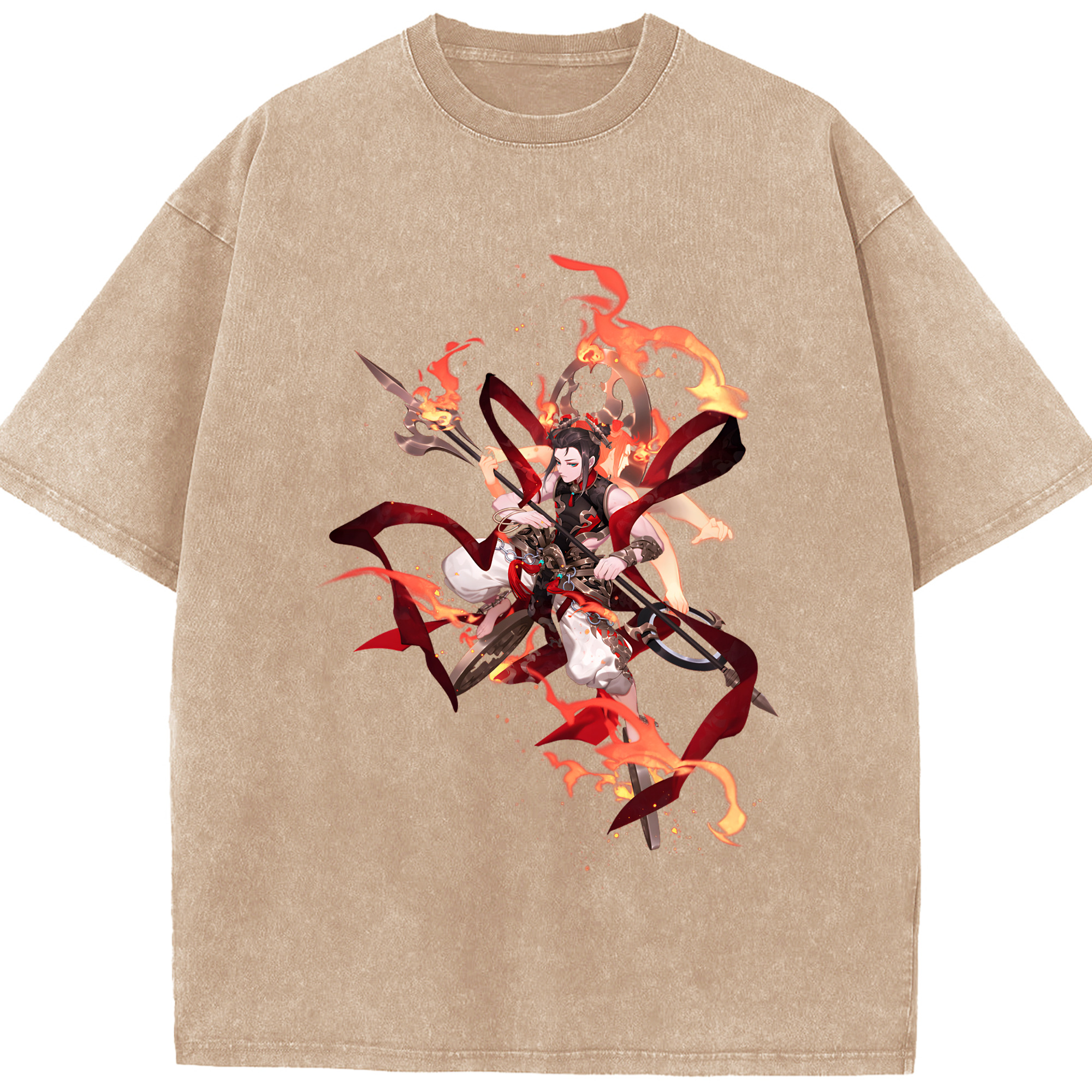 （画像用） Ne Zha 2 ナタ 魔童の大暴れ 綿100% ヴィンテージ風 半袖Tシャツ（フロントプリント）