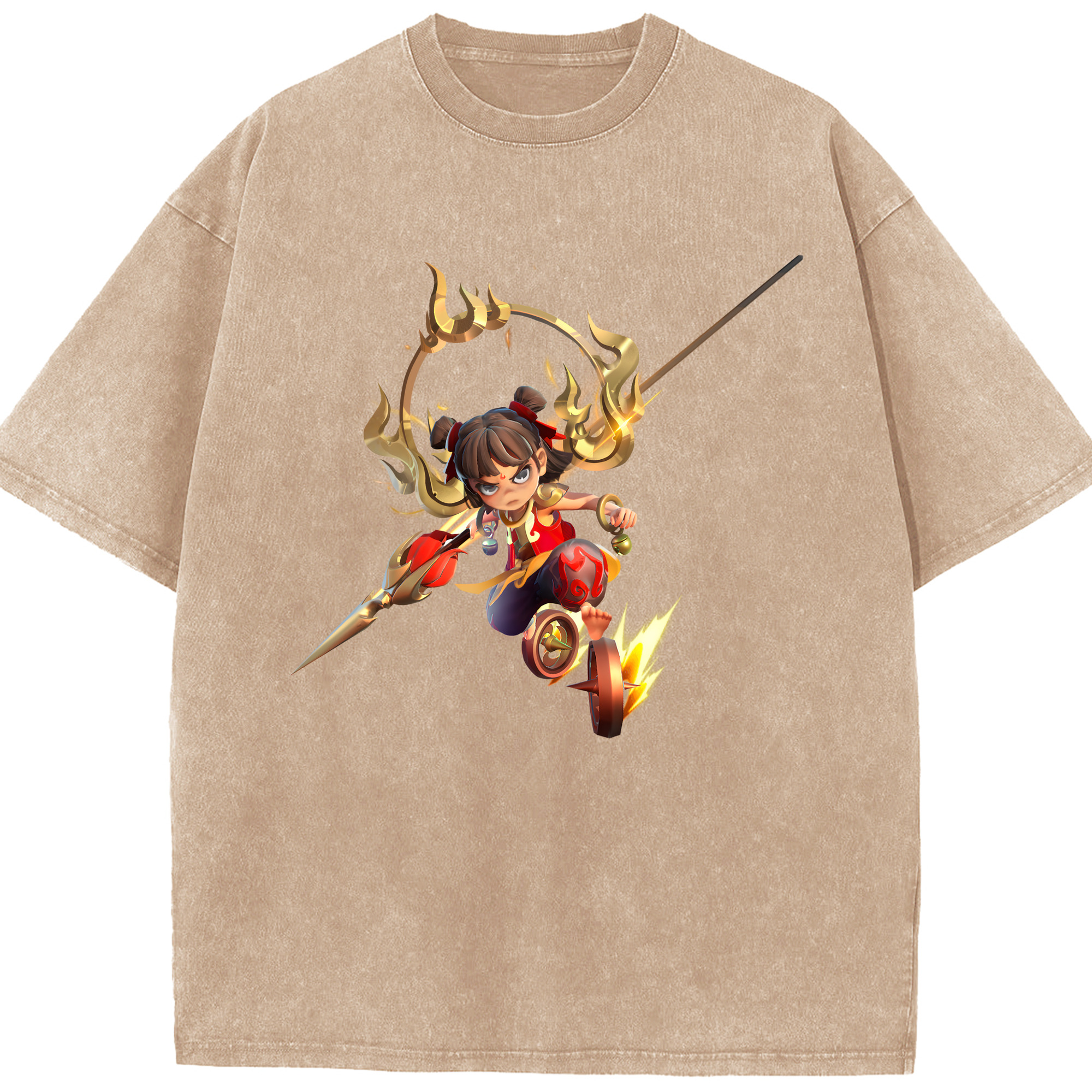 （画像用） Ne Zha 2 ナタ 魔童の大暴れ 綿100% ヴィンテージ風 半袖Tシャツ（フロントプリント）