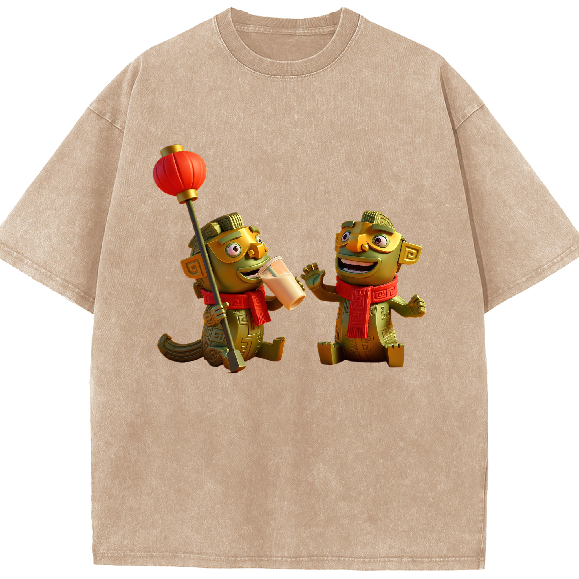 （画像用） Ne Zha 2 ナタ 魔童の大暴れ 綿100% ヴィンテージ風 半袖Tシャツ（フロントプリント）
