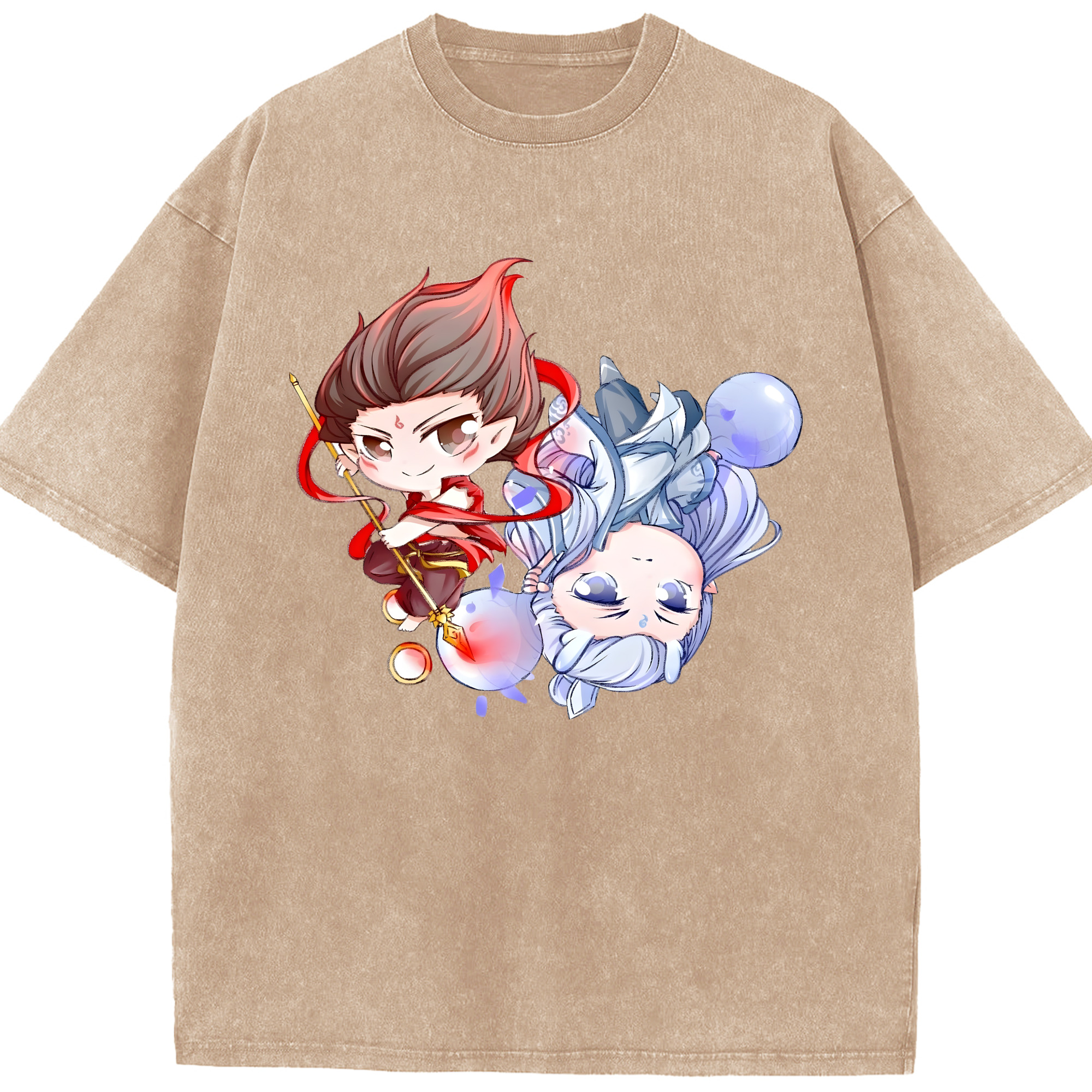 （画像用） Ne Zha 2 ナタ 魔童の大暴れ 綿100% ヴィンテージ風 半袖Tシャツ（フロントプリント）