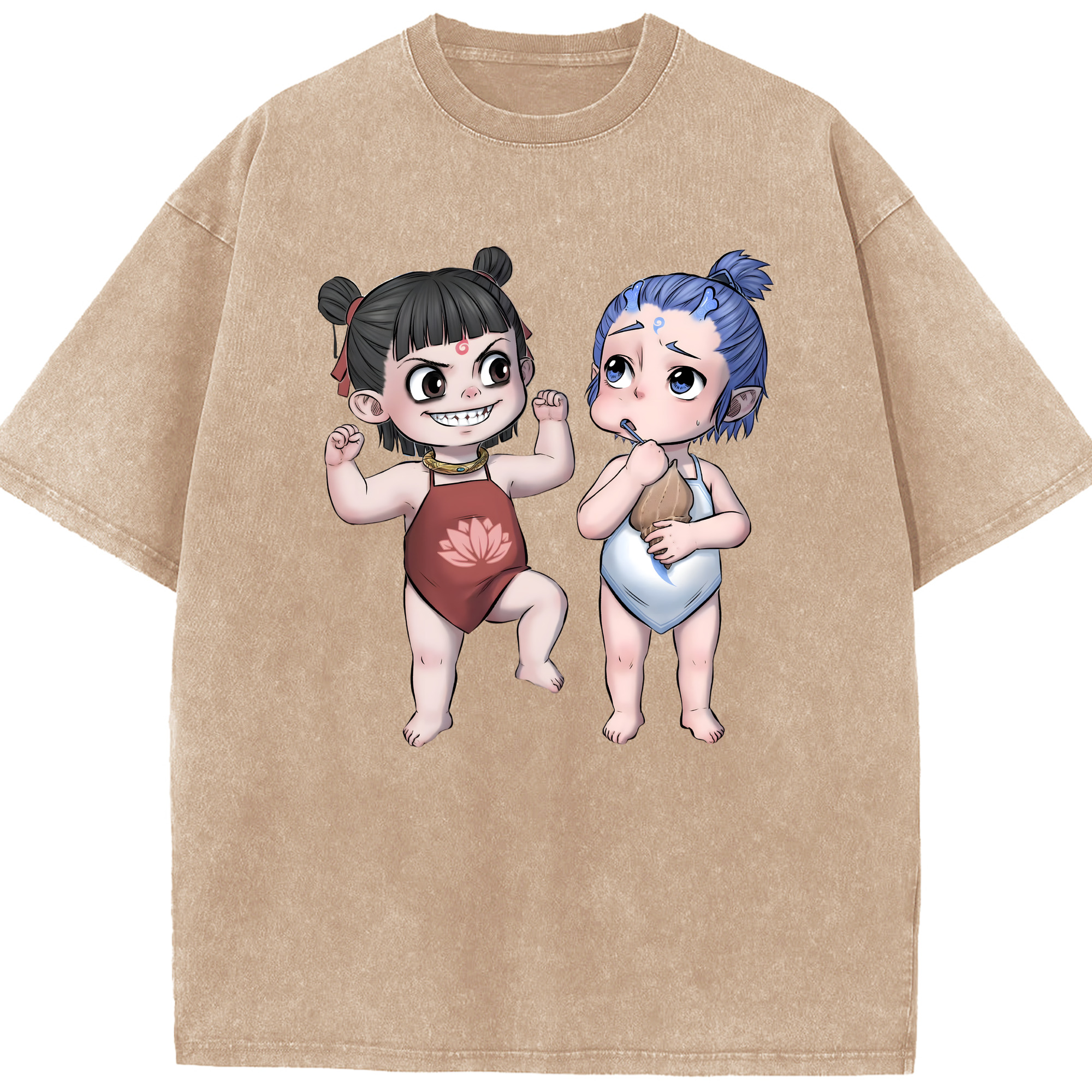（画像用） Ne Zha 2 ナタ 魔童の大暴れ 綿100% ヴィンテージ風 半袖Tシャツ（フロントプリント）