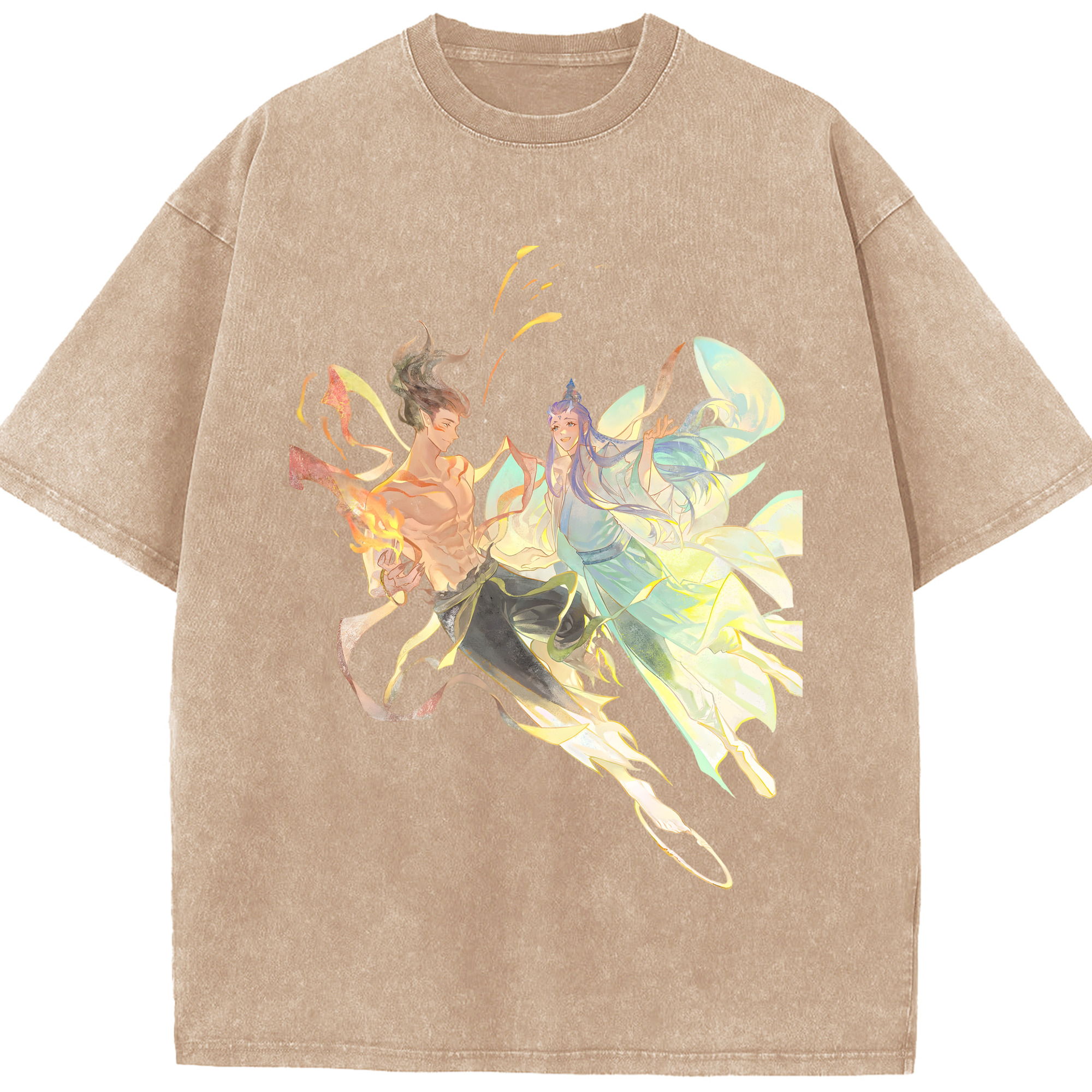（画像用） Ne Zha 2 ナタ 魔童の大暴れ 綿100% ヴィンテージ風 半袖Tシャツ（フロントプリント）