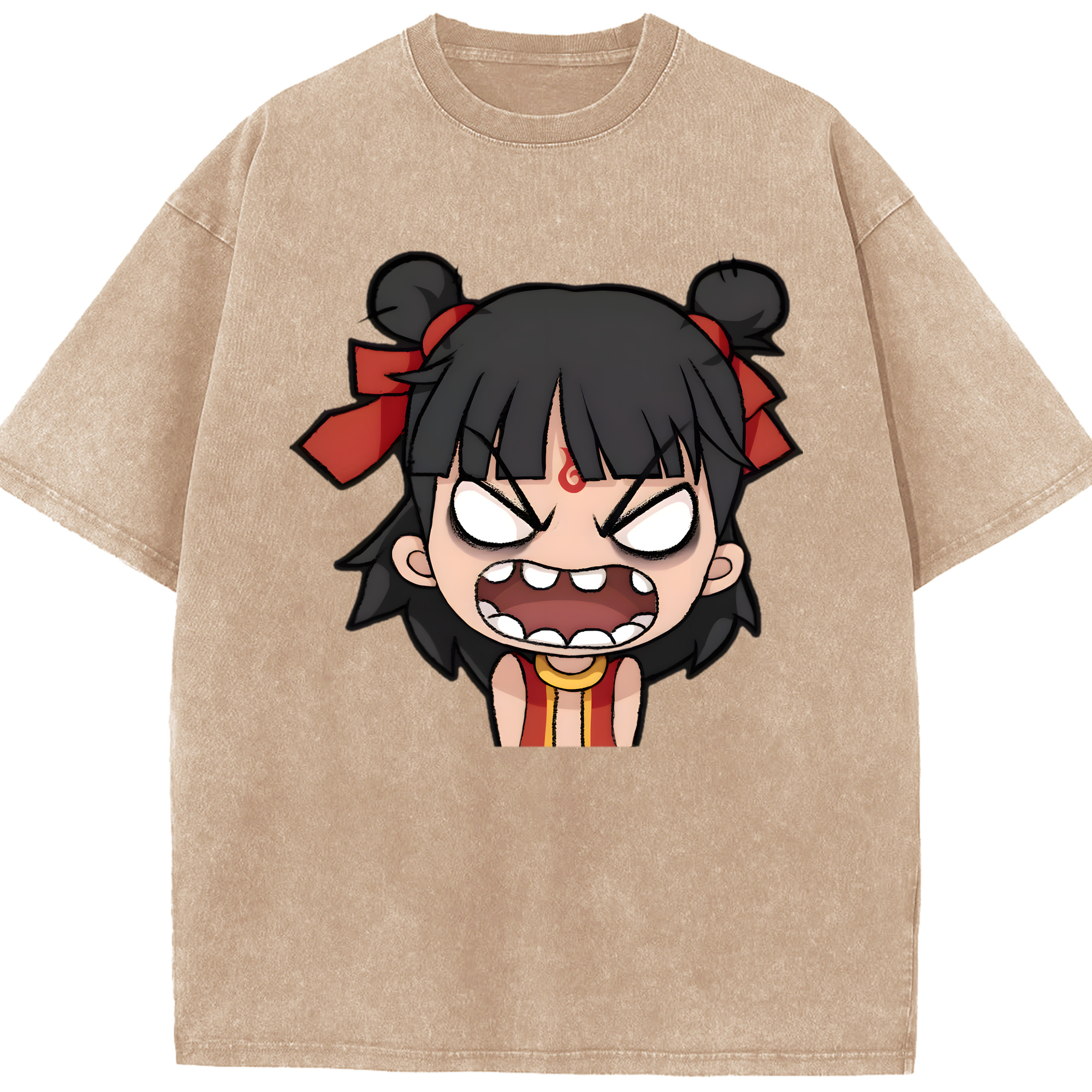 （画像用） Ne Zha 2 ナタ 魔童の大暴れ 綿100% ヴィンテージ風 半袖Tシャツ（フロントプリント）