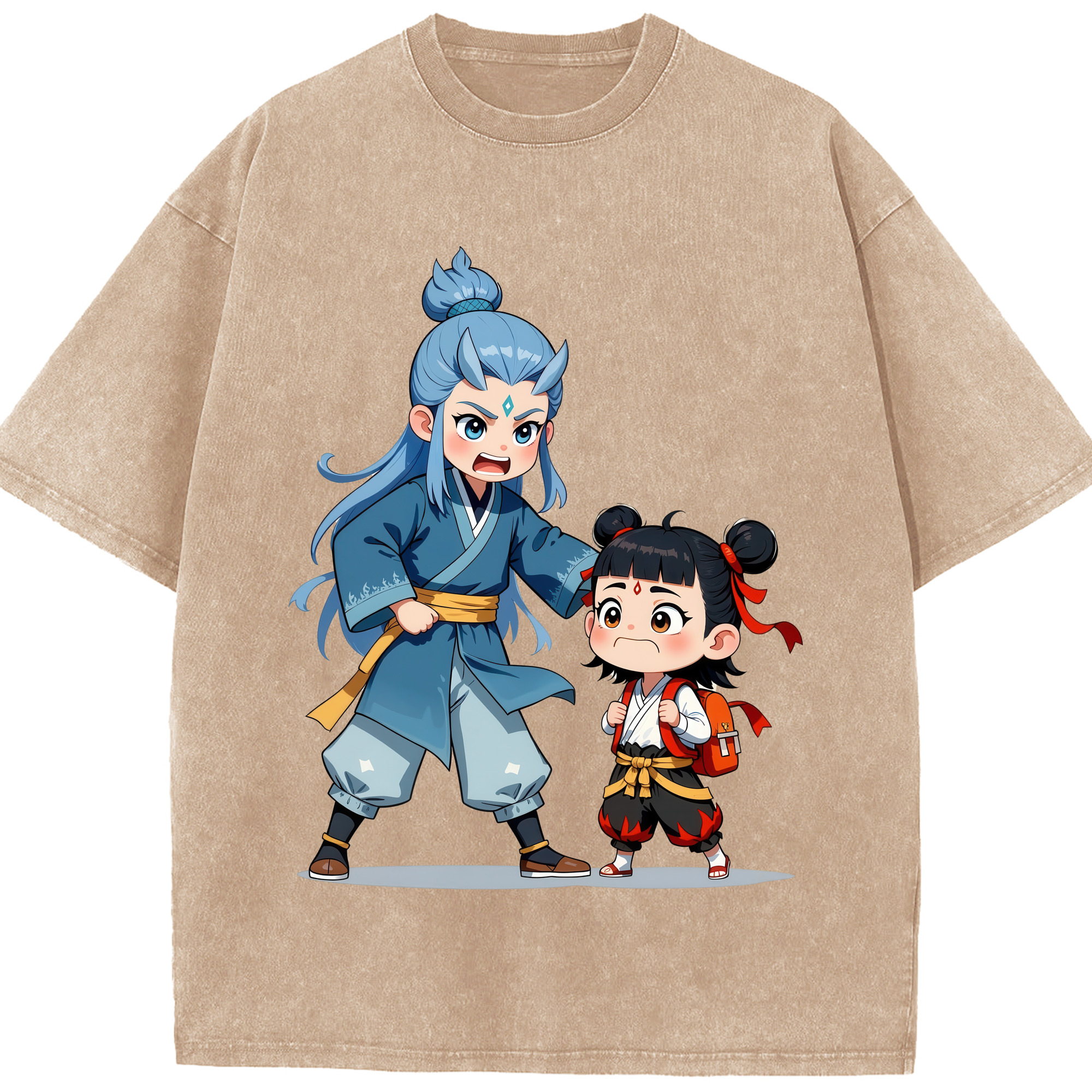 （画像用） Ne Zha 2 ナタ 魔童の大暴れ 綿100% ヴィンテージ風 半袖Tシャツ（フロントプリント）