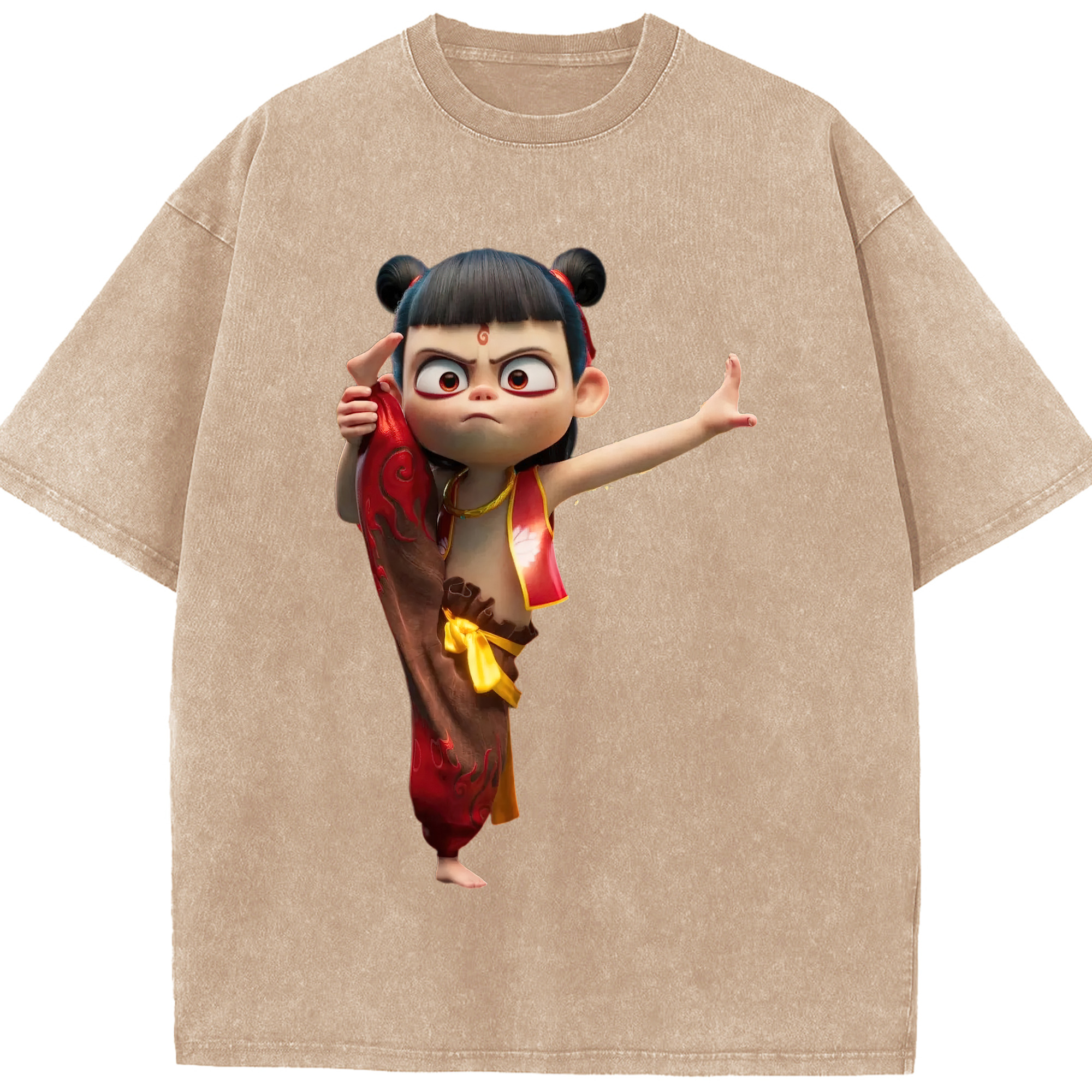 （画像用） Ne Zha 2 ナタ 魔童の大暴れ 綿100% ヴィンテージ風 半袖Tシャツ（フロントプリント）
