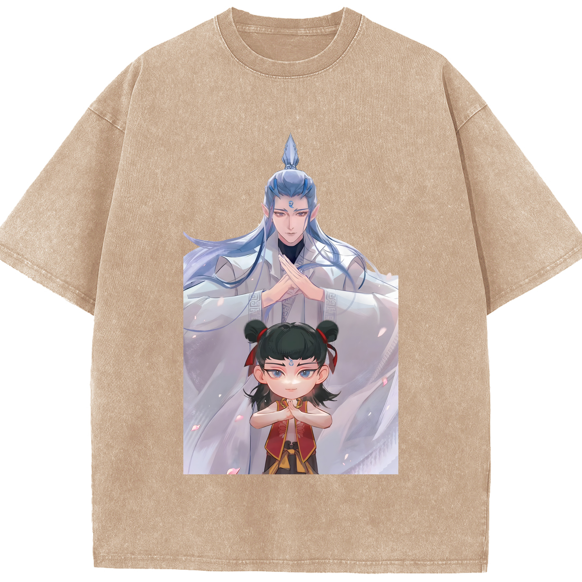 （画像用） Ne Zha 2 ナタ 魔童の大暴れ 綿100% ヴィンテージ風 半袖Tシャツ（フロントプリント）