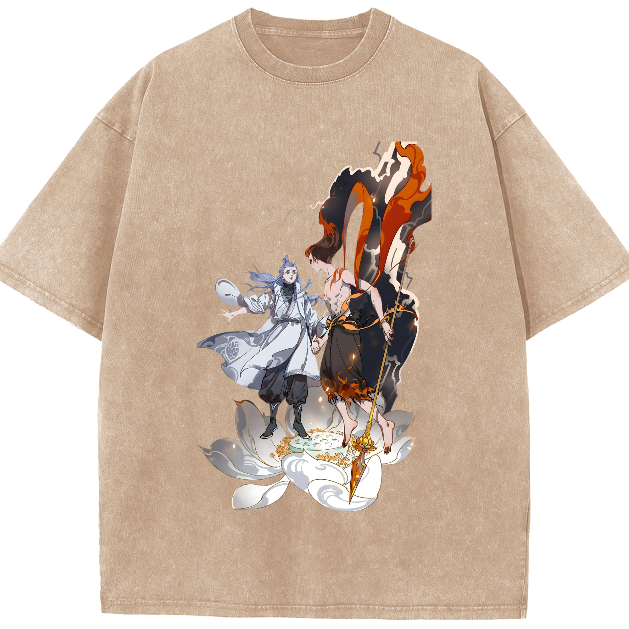 （画像用） Ne Zha 2 ナタ 魔童の大暴れ 綿100% ヴィンテージ風 半袖Tシャツ（フロントプリント）