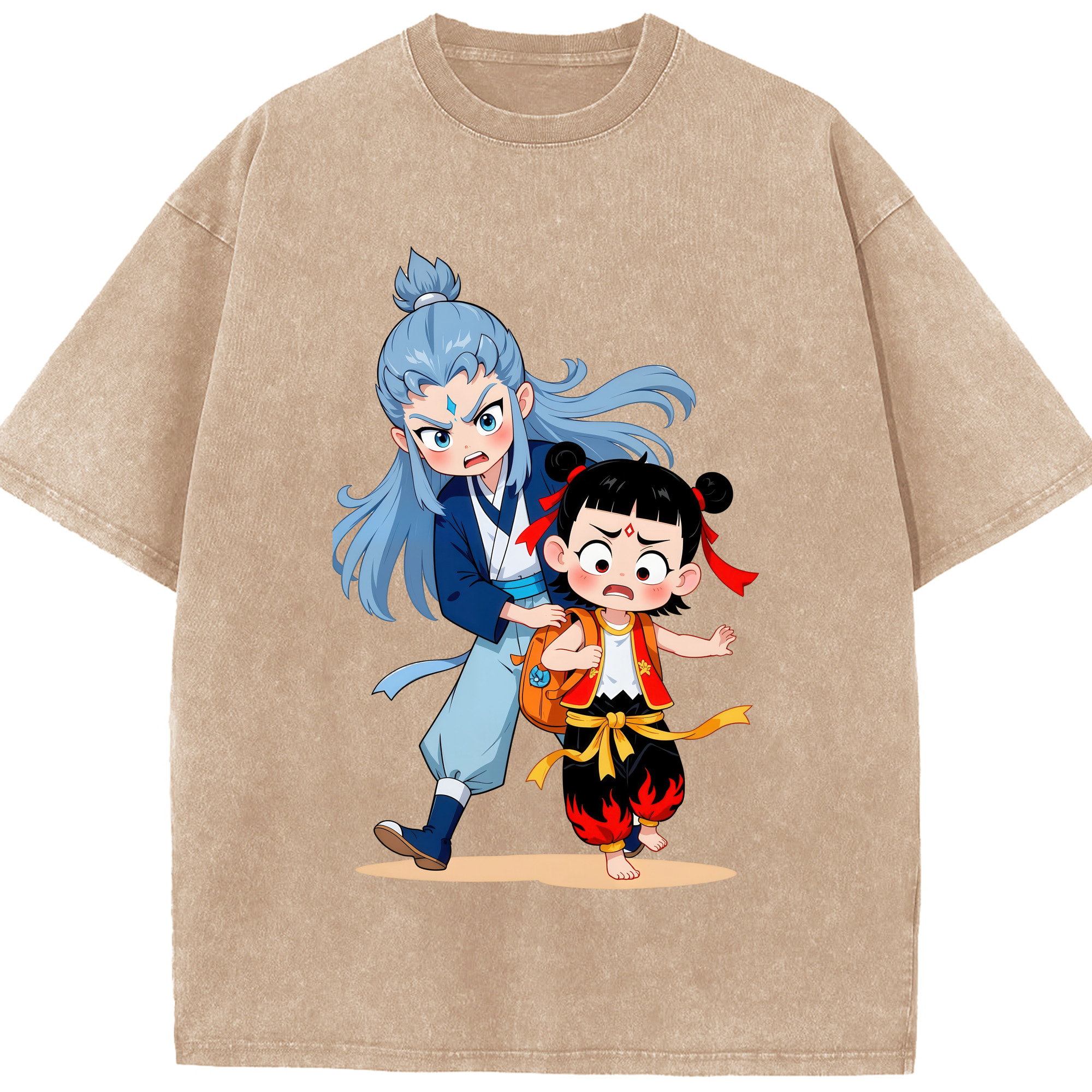 （画像用） Ne Zha 2 ナタ 魔童の大暴れ 綿100% ヴィンテージ風 半袖Tシャツ（フロントプリント）