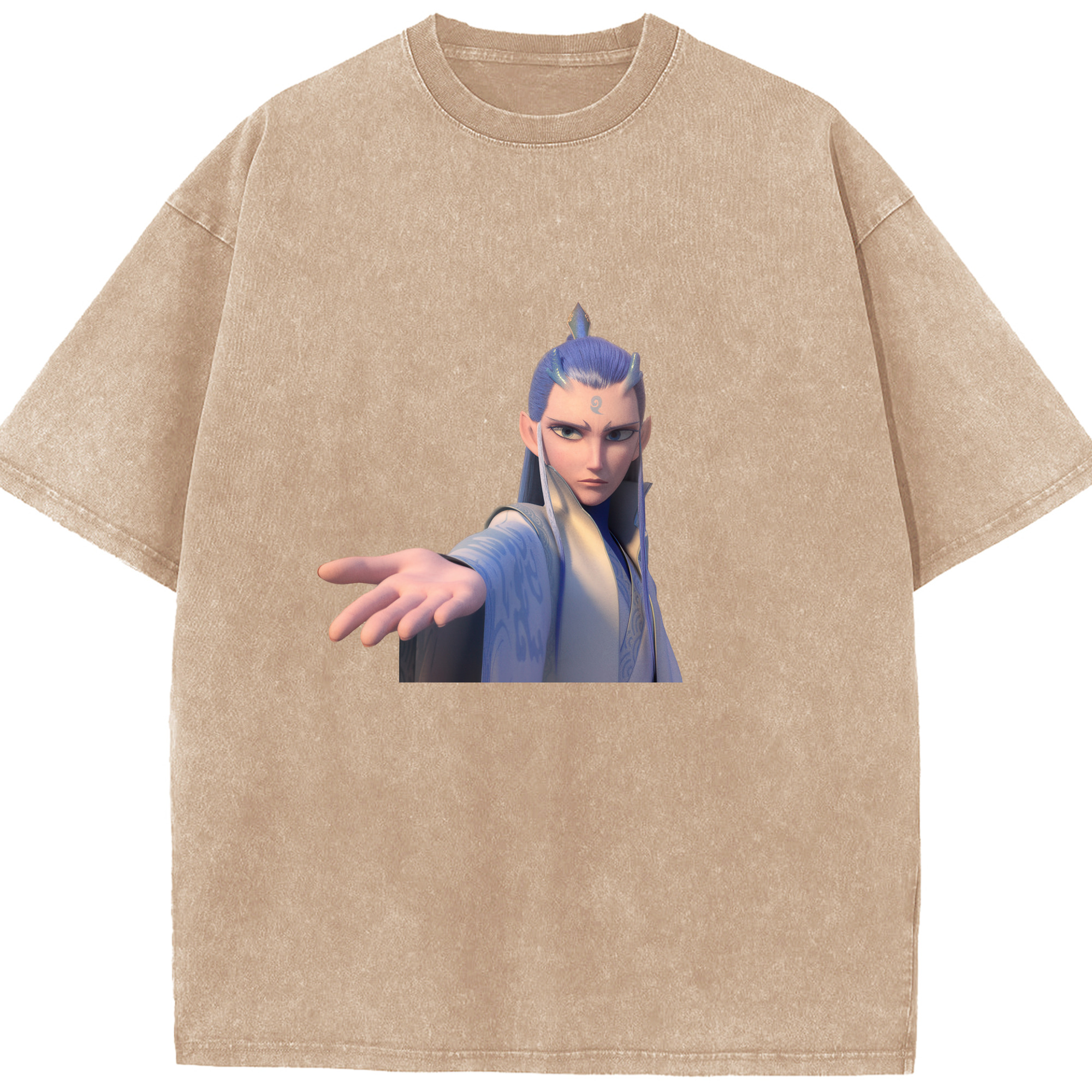 （画像用） Ne Zha 2 ナタ 魔童の大暴れ 綿100% ヴィンテージ風 半袖Tシャツ（フロントプリント）