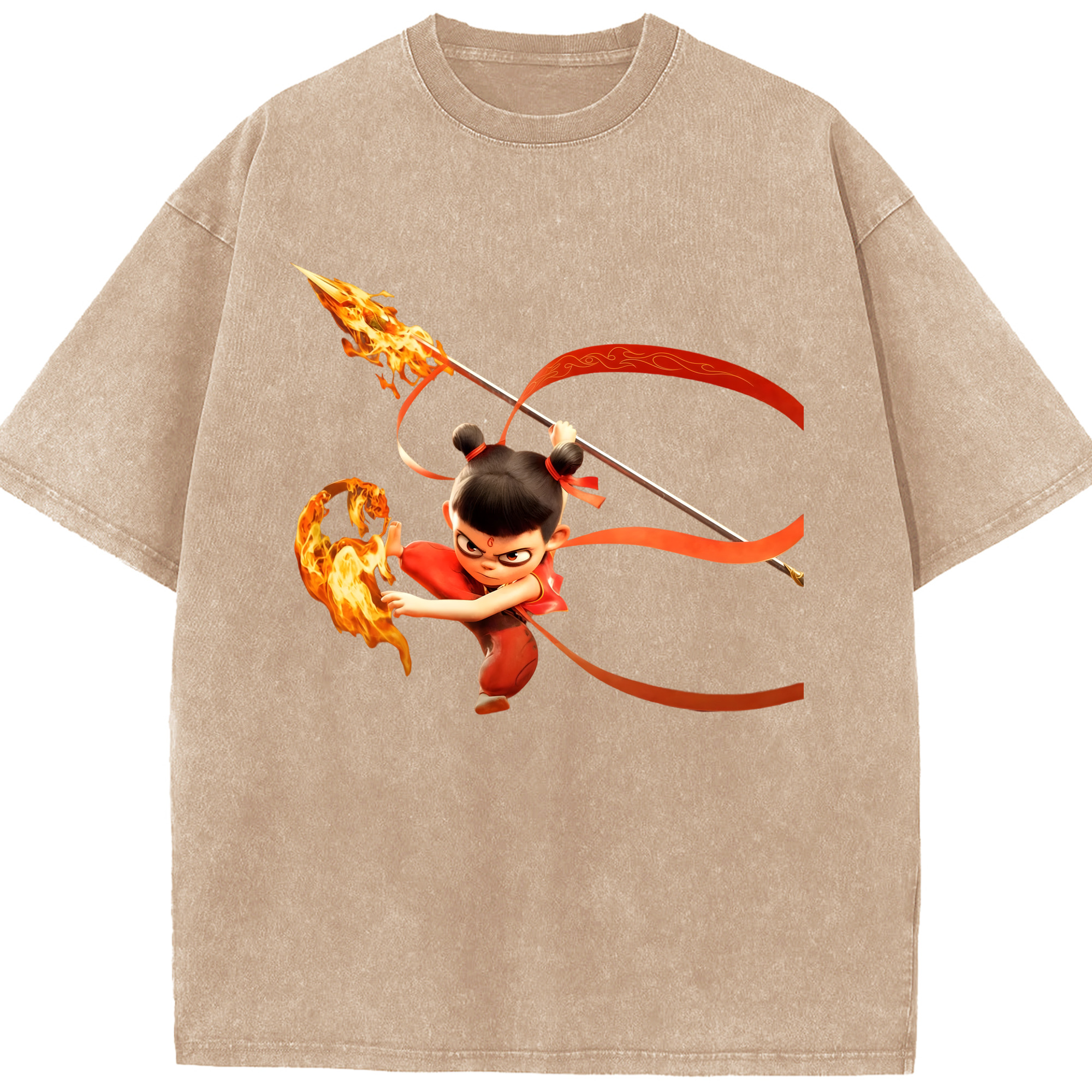 （画像用） Ne Zha 2 ナタ 魔童の大暴れ 綿100% ヴィンテージ風 半袖Tシャツ（フロントプリント）