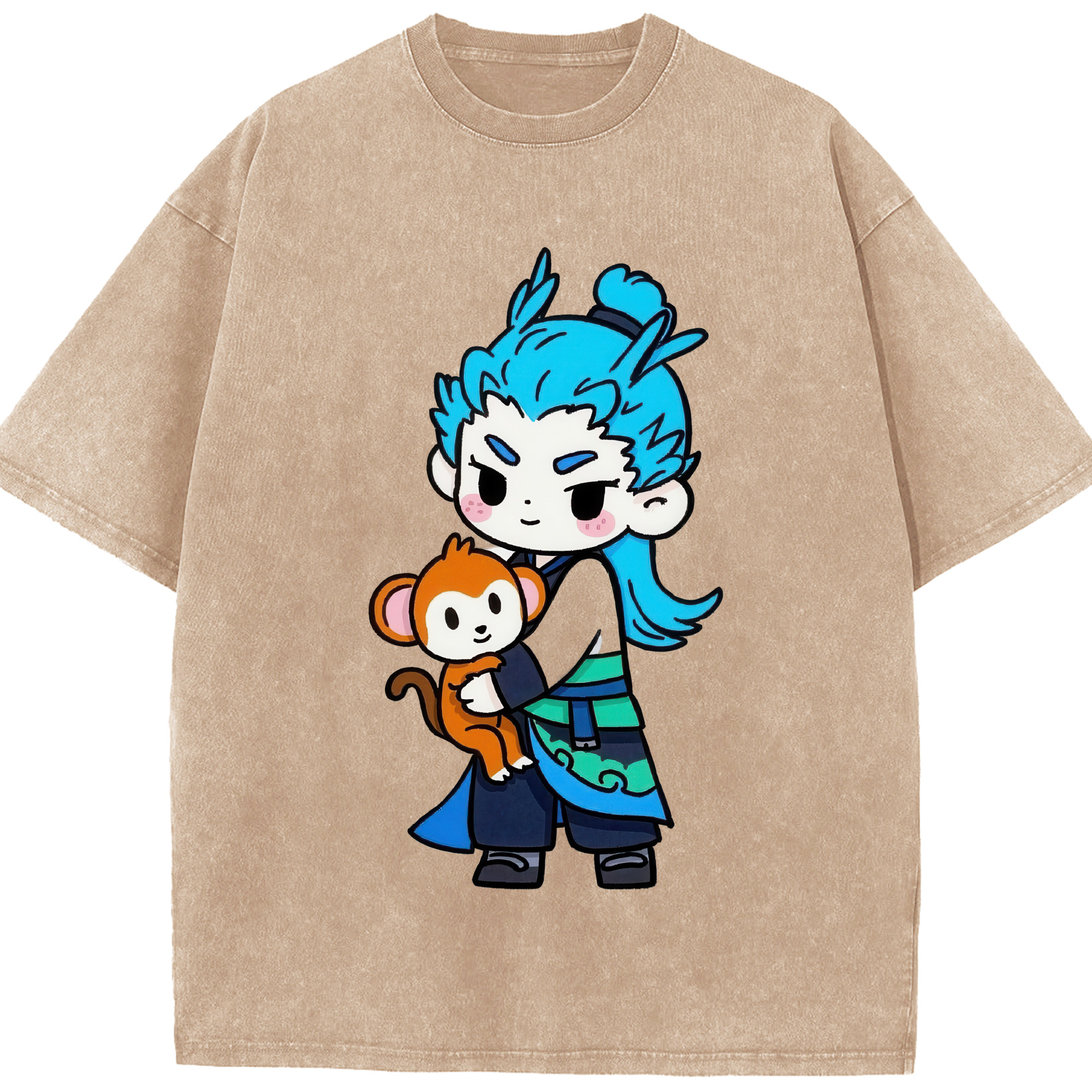 （画像用） Ne Zha 2 ナタ 魔童の大暴れ 綿100% ヴィンテージ風 半袖Tシャツ（フロントプリント）