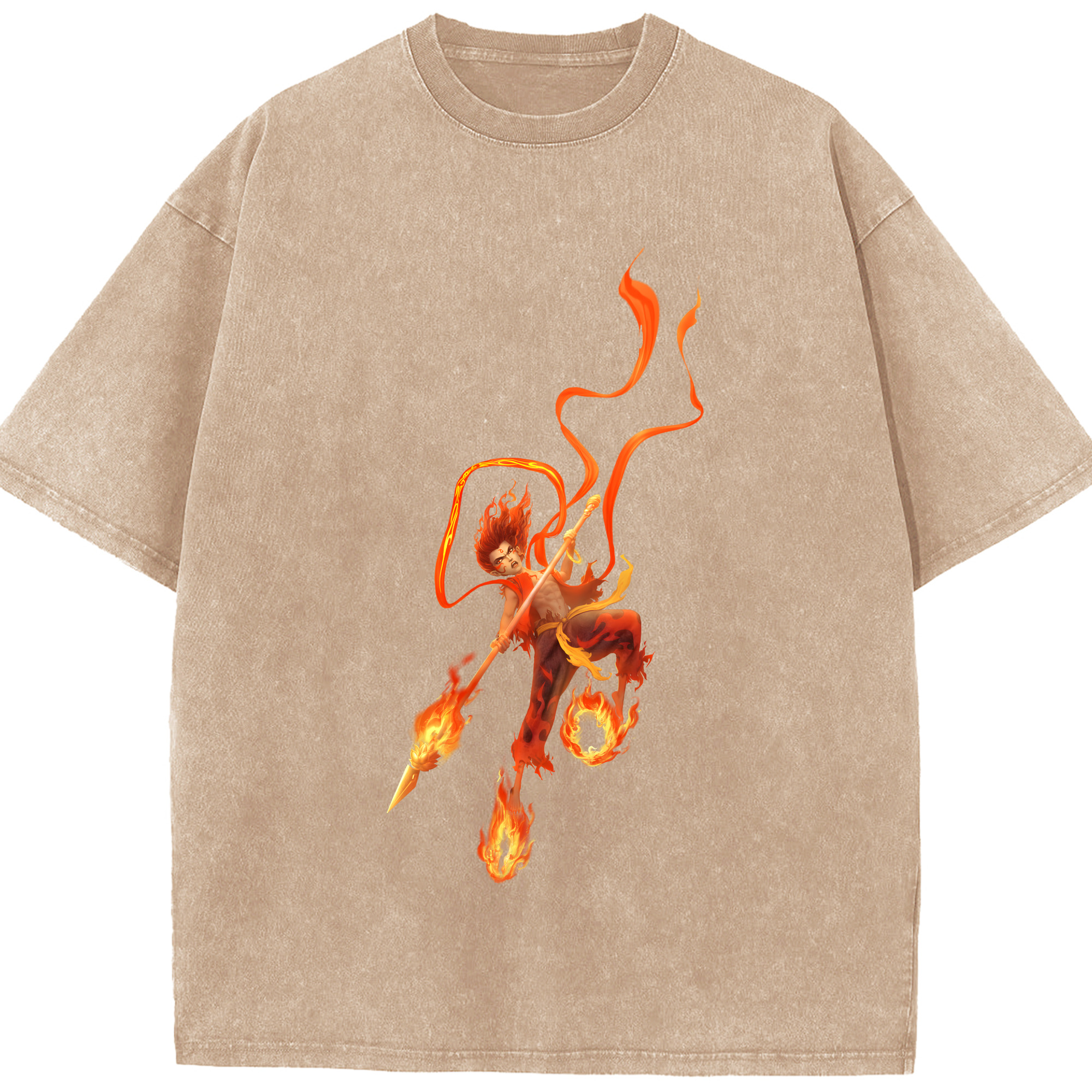 （画像用） Ne Zha 2 ナタ 魔童の大暴れ 綿100% ヴィンテージ風 半袖Tシャツ（フロントプリント）