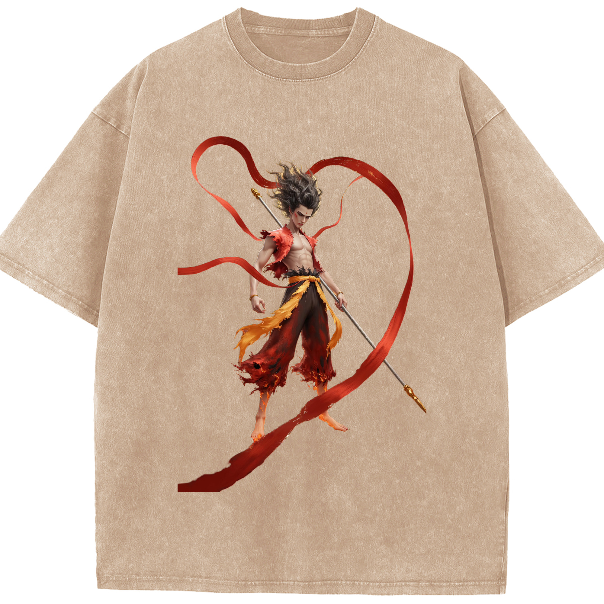 （画像用） Ne Zha 2 ナタ 魔童の大暴れ 綿100% ヴィンテージ風 半袖Tシャツ（フロントプリント）