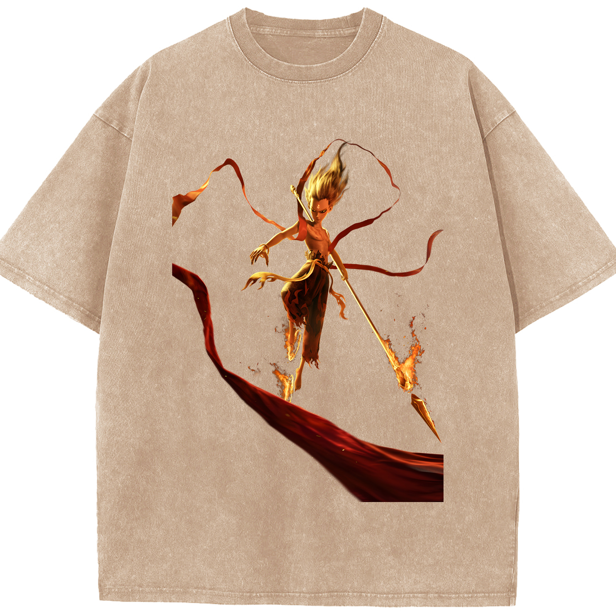 （画像用） Ne Zha 2 ナタ 魔童の大暴れ 綿100% ヴィンテージ風 半袖Tシャツ（フロントプリント）