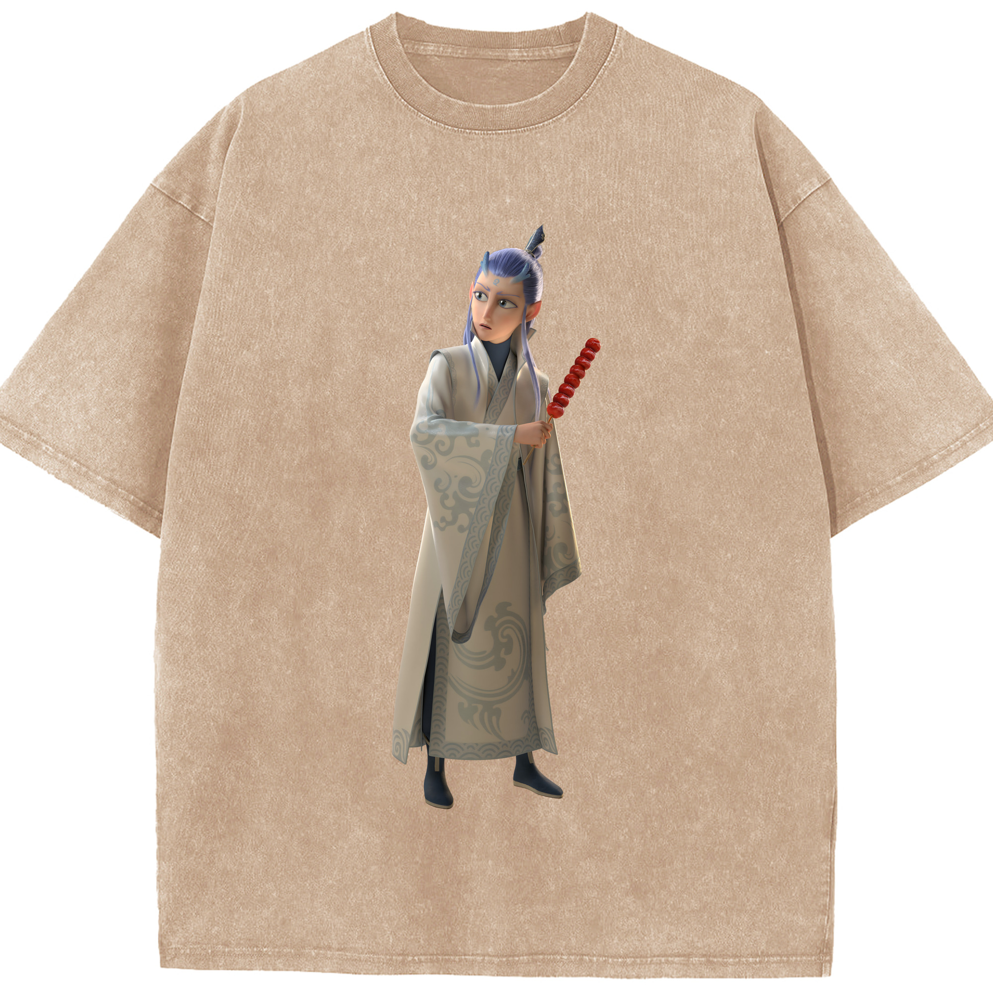（画像用） Ne Zha 2 ナタ 魔童の大暴れ 綿100% ヴィンテージ風 半袖Tシャツ（フロントプリント）