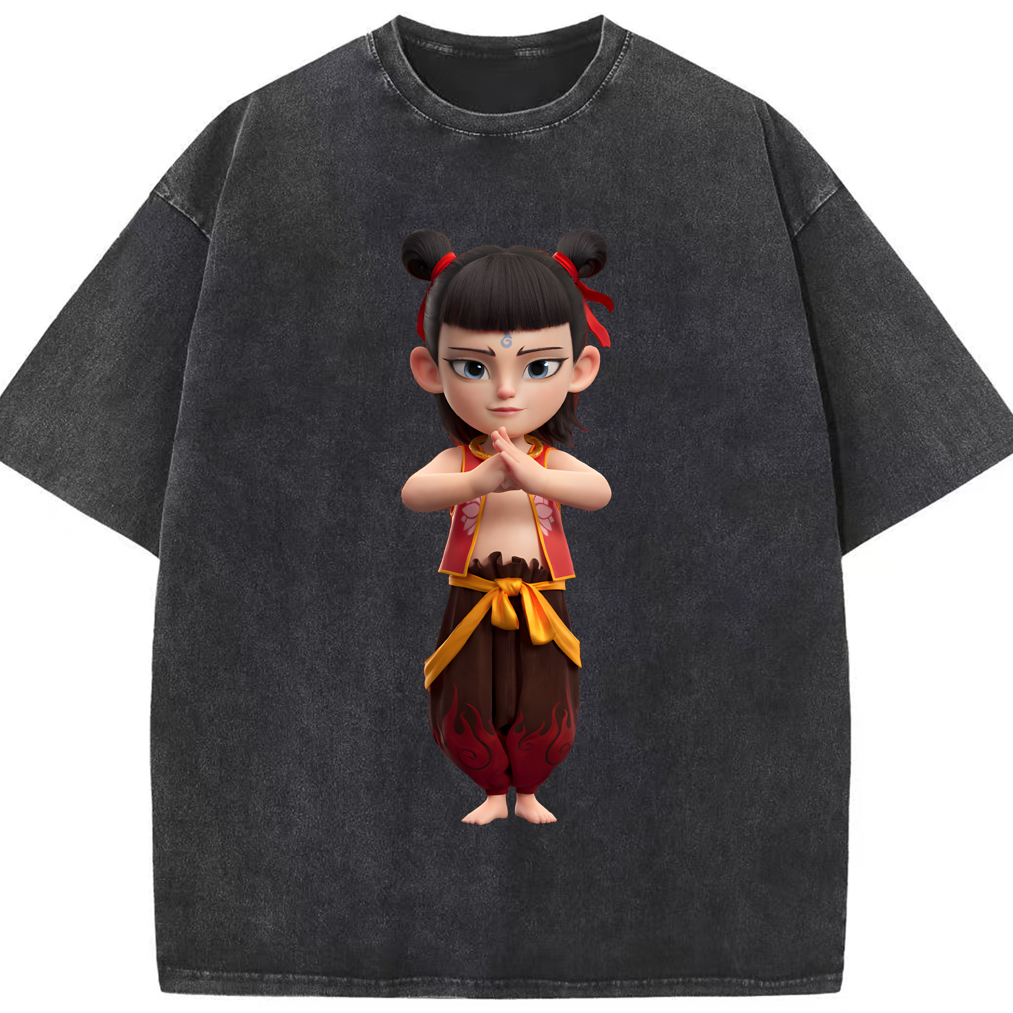 （画像用） Ne Zha 2 ナタ 魔童の大暴れ 綿100% ヴィンテージ風 半袖Tシャツ（フロントプリント）