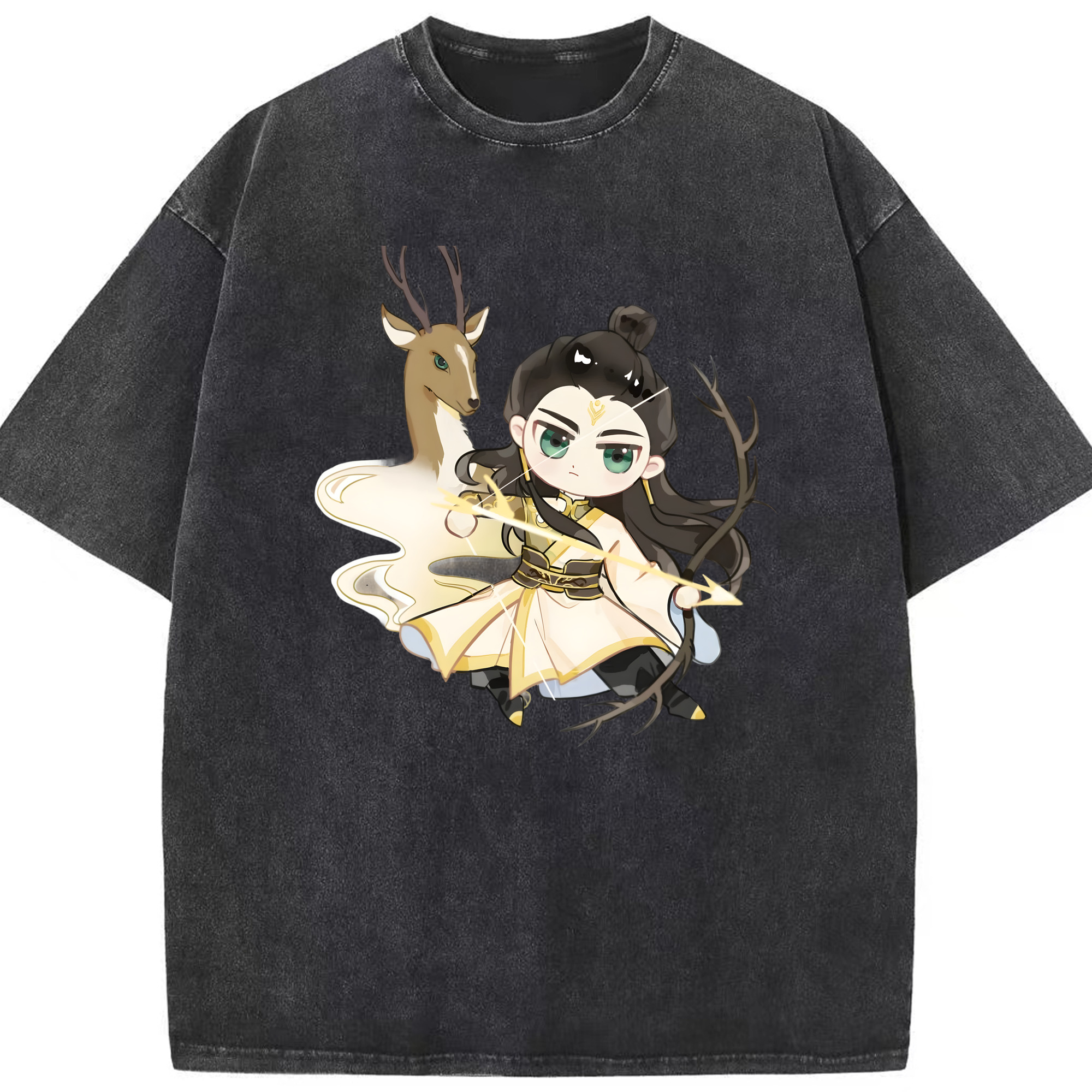 （画像用） Ne Zha 2 ナタ 魔童の大暴れ 綿100% ヴィンテージ風 半袖Tシャツ（フロントプリント）