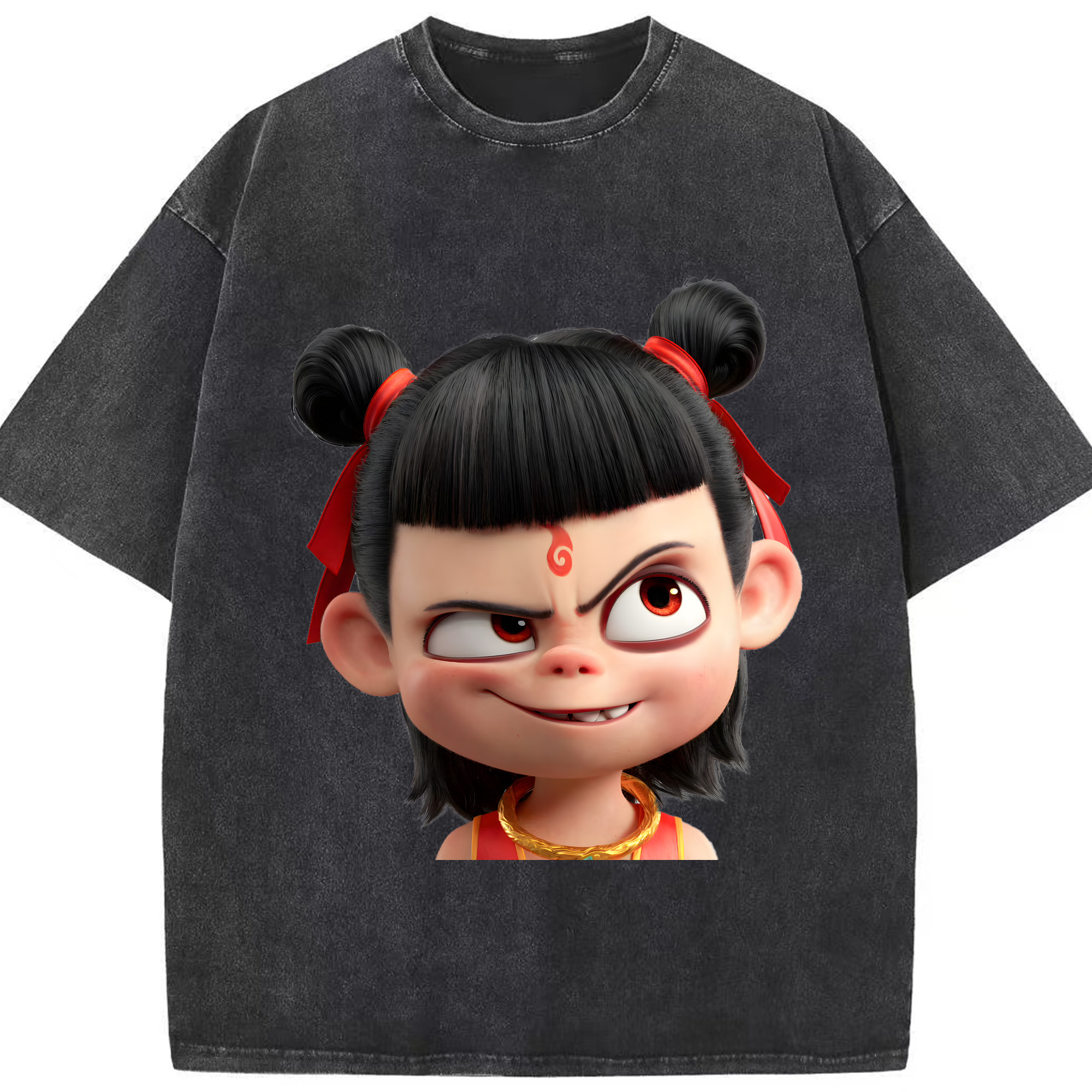 （画像用） Ne Zha 2 ナタ 魔童の大暴れ 綿100% ヴィンテージ風 半袖Tシャツ（フロントプリント）