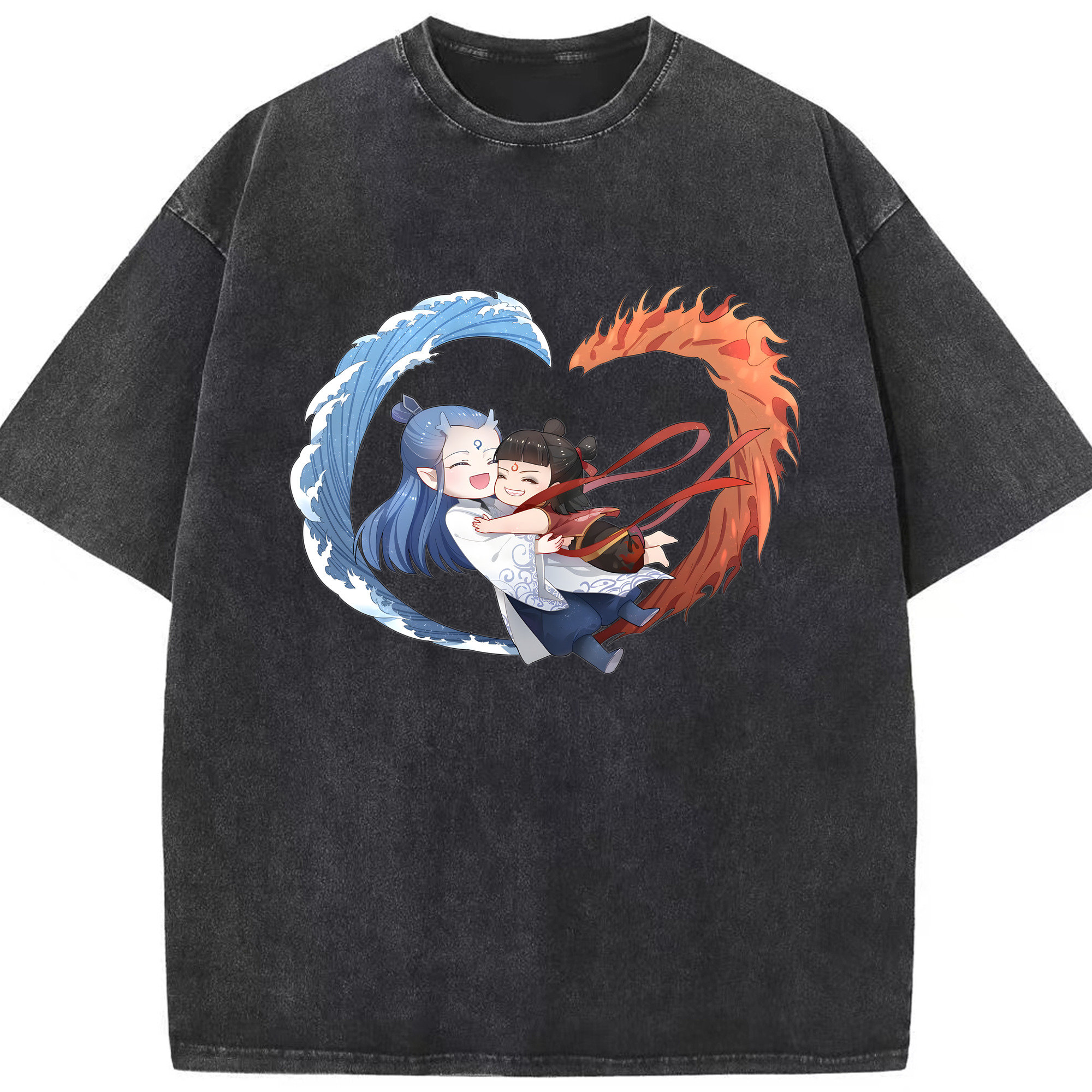 （画像用） Ne Zha 2 ナタ 魔童の大暴れ 綿100% ヴィンテージ風 半袖Tシャツ（フロントプリント）