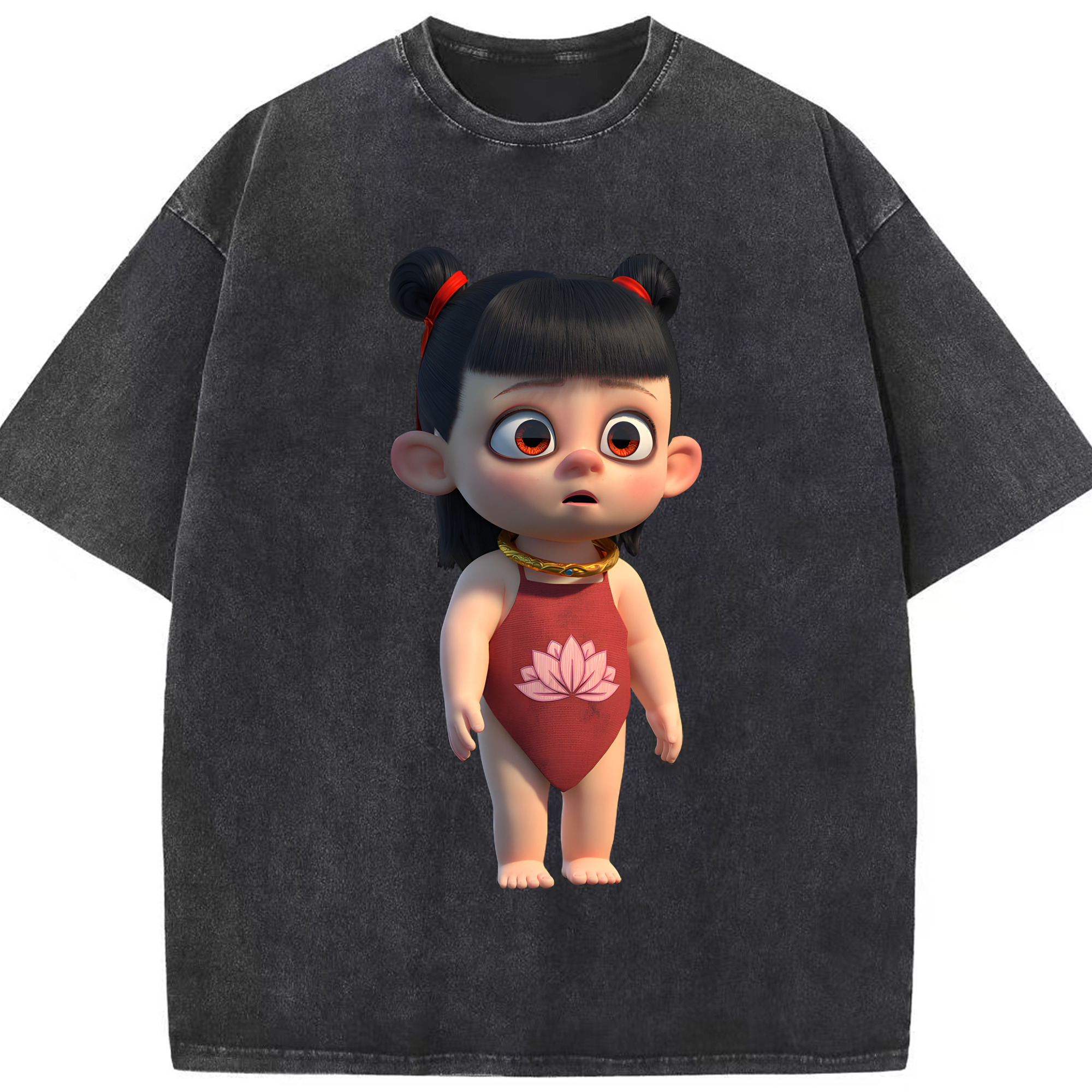 （画像用） Ne Zha 2 ナタ 魔童の大暴れ 綿100% ヴィンテージ風 半袖Tシャツ（フロントプリント）