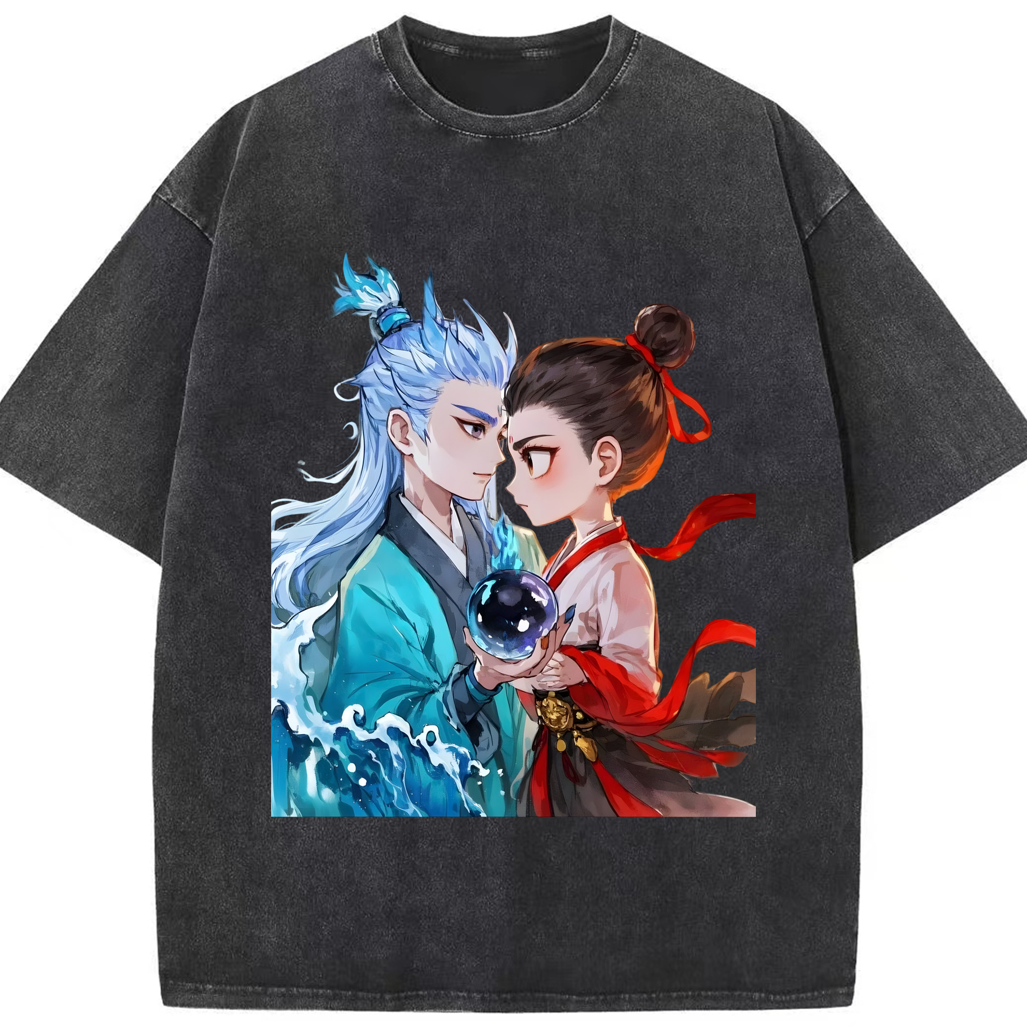 （画像用） Ne Zha 2 ナタ 魔童の大暴れ 綿100% ヴィンテージ風 半袖Tシャツ（フロントプリント）