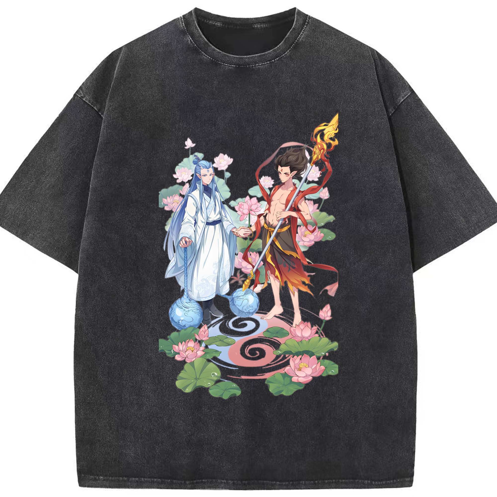 （画像用） Ne Zha 2 ナタ 魔童の大暴れ 綿100% ヴィンテージ風 半袖Tシャツ（フロントプリント）