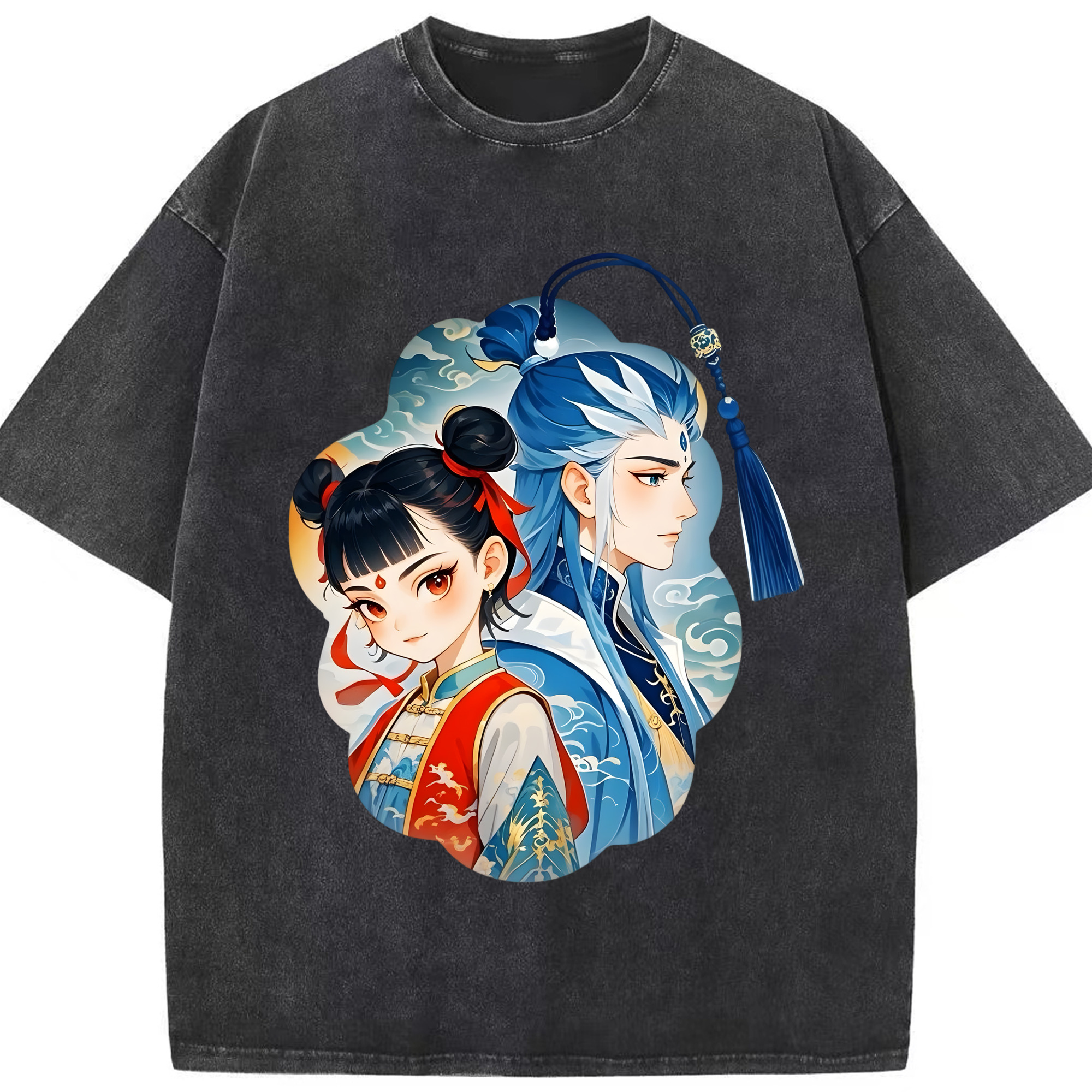 （画像用） Ne Zha 2 ナタ 魔童の大暴れ 綿100% ヴィンテージ風 半袖Tシャツ（フロントプリント）